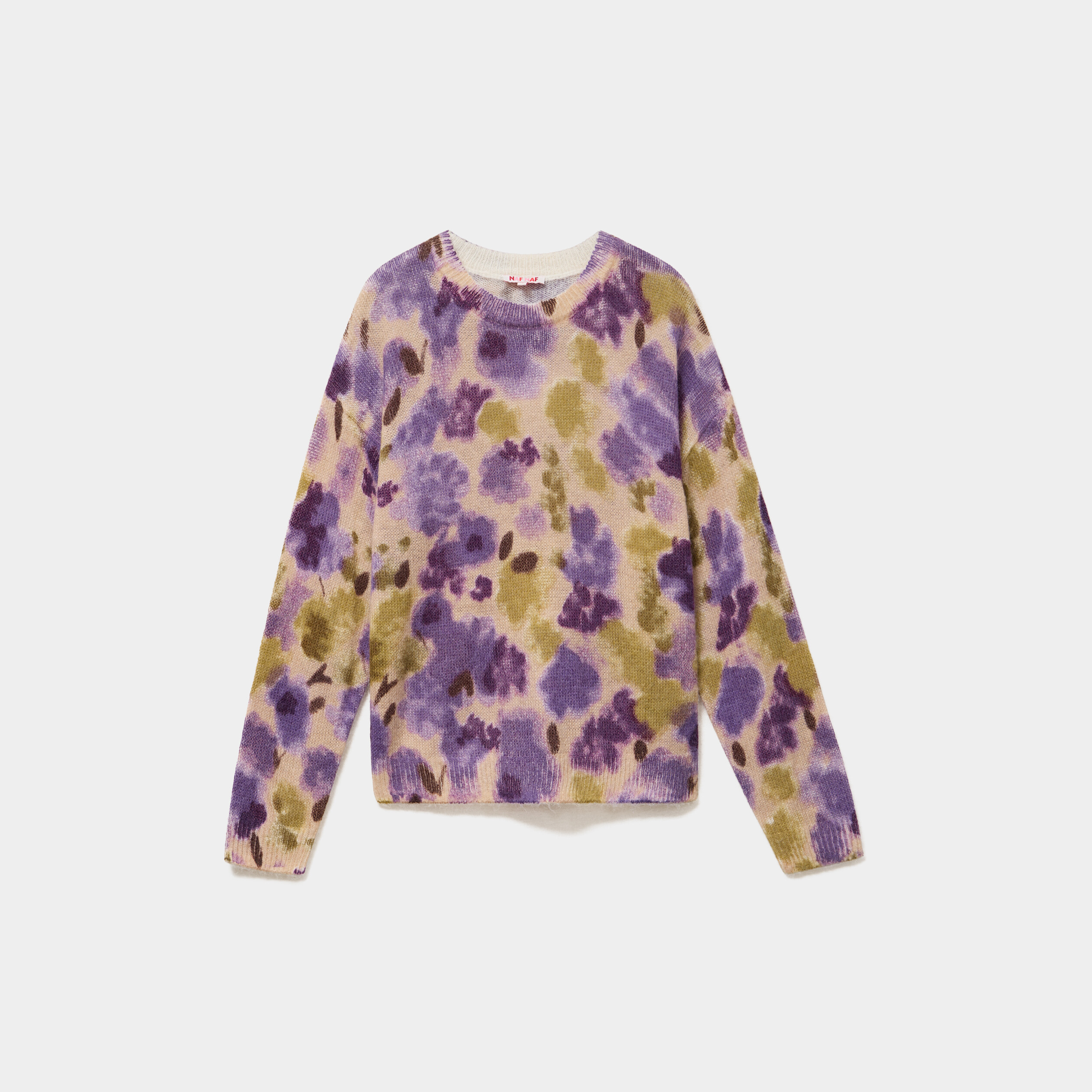 Pull col rond manches longues relax beige femme