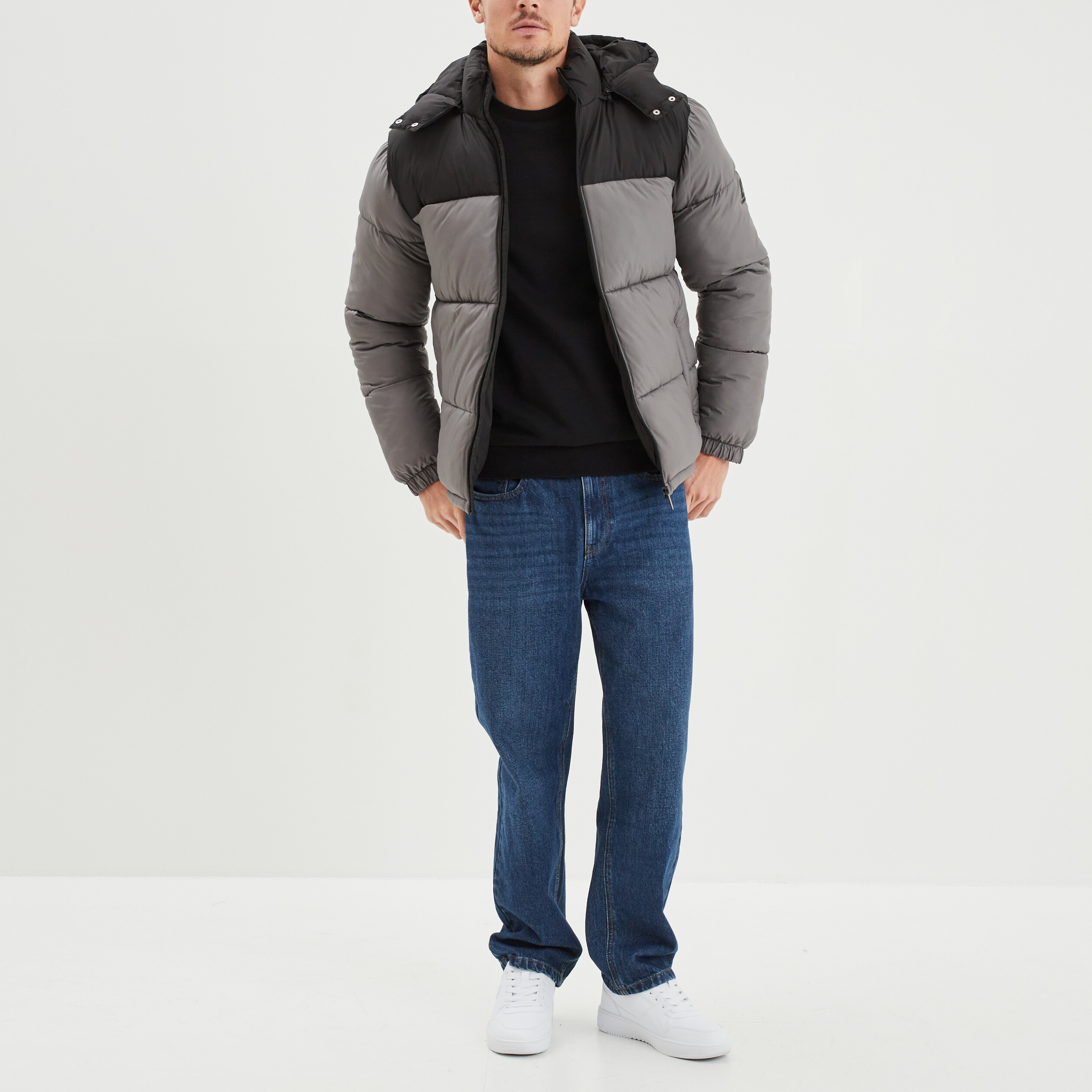 Doudoune zippée à capuche amovible gris homme