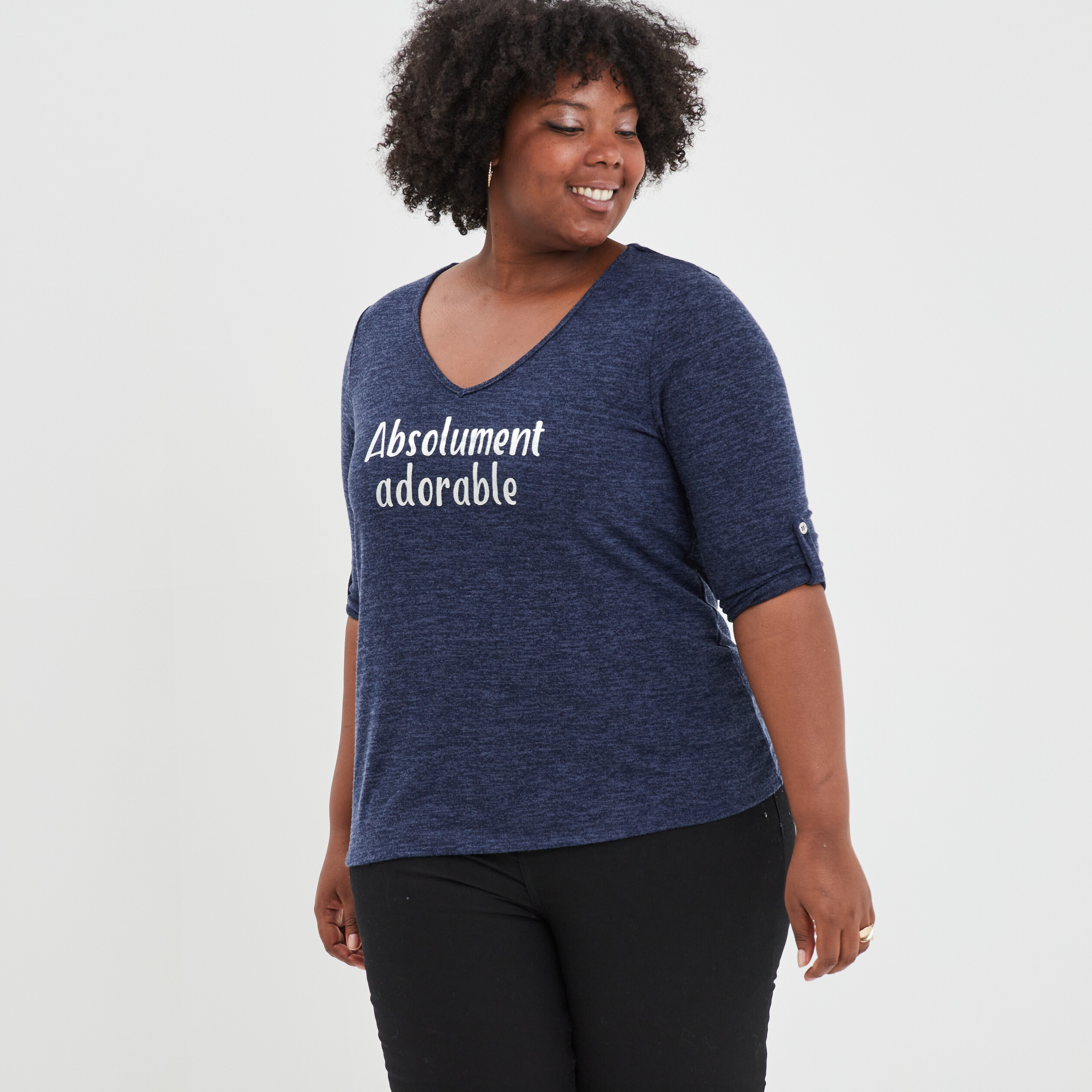 Pull bleu marine top femme grande taille
