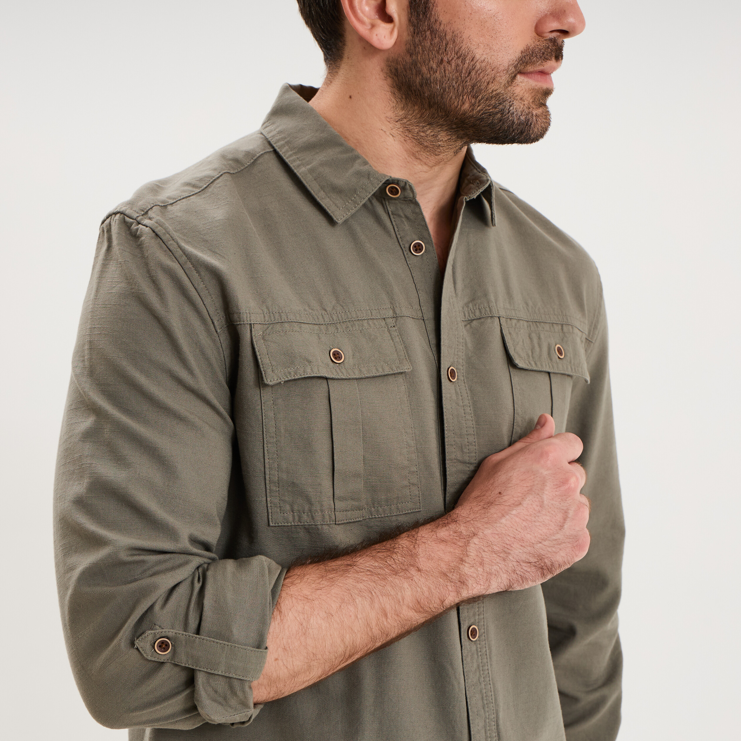 Chemise manches retroussables gris homme