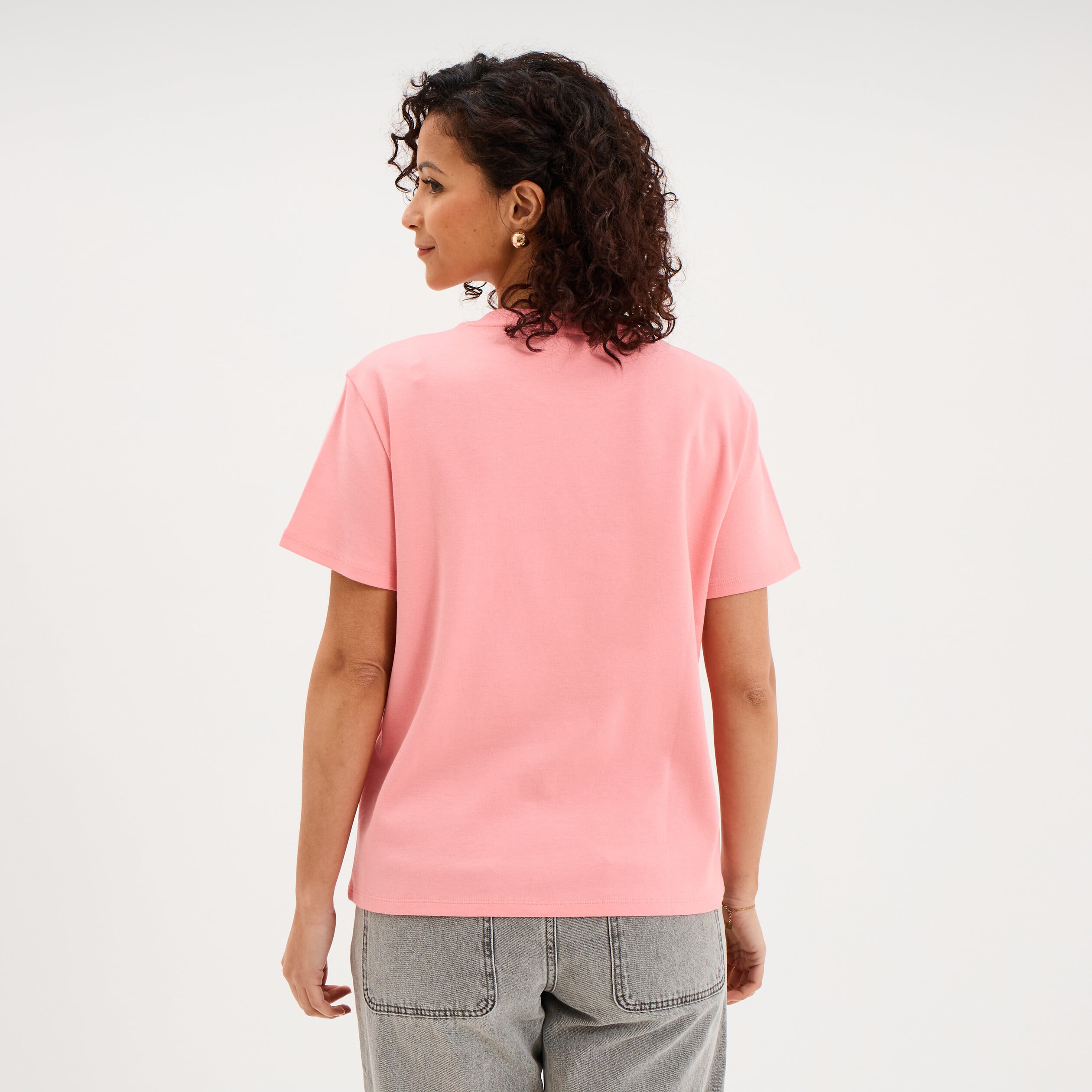 T-shirt col rond manches courtes coton rose femme