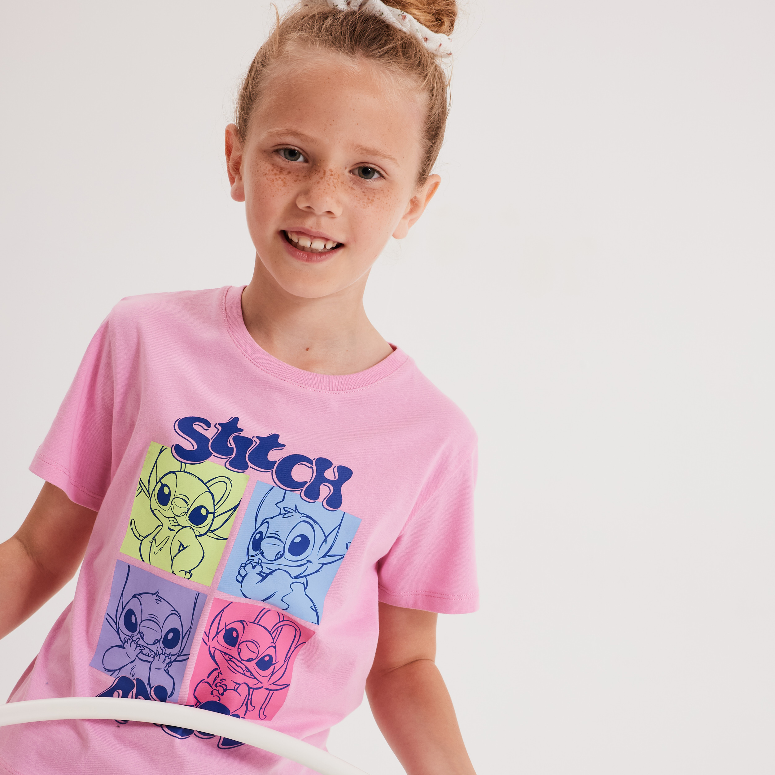 t shirt manches courtes coton stitch rose fille T-shirt manches courtes coton Stitch rose fille
