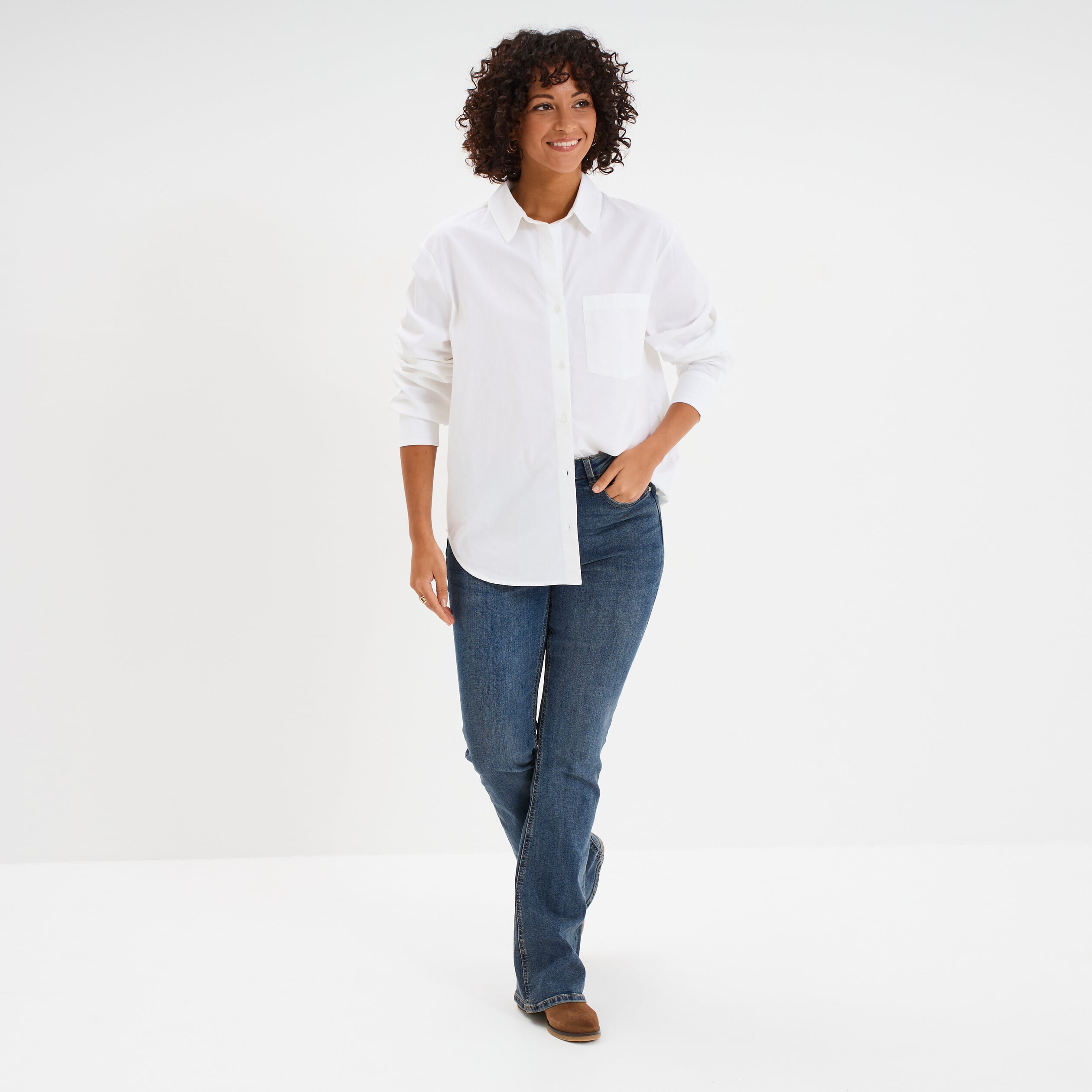 Chemise oversize 1 poche coton blanc femme