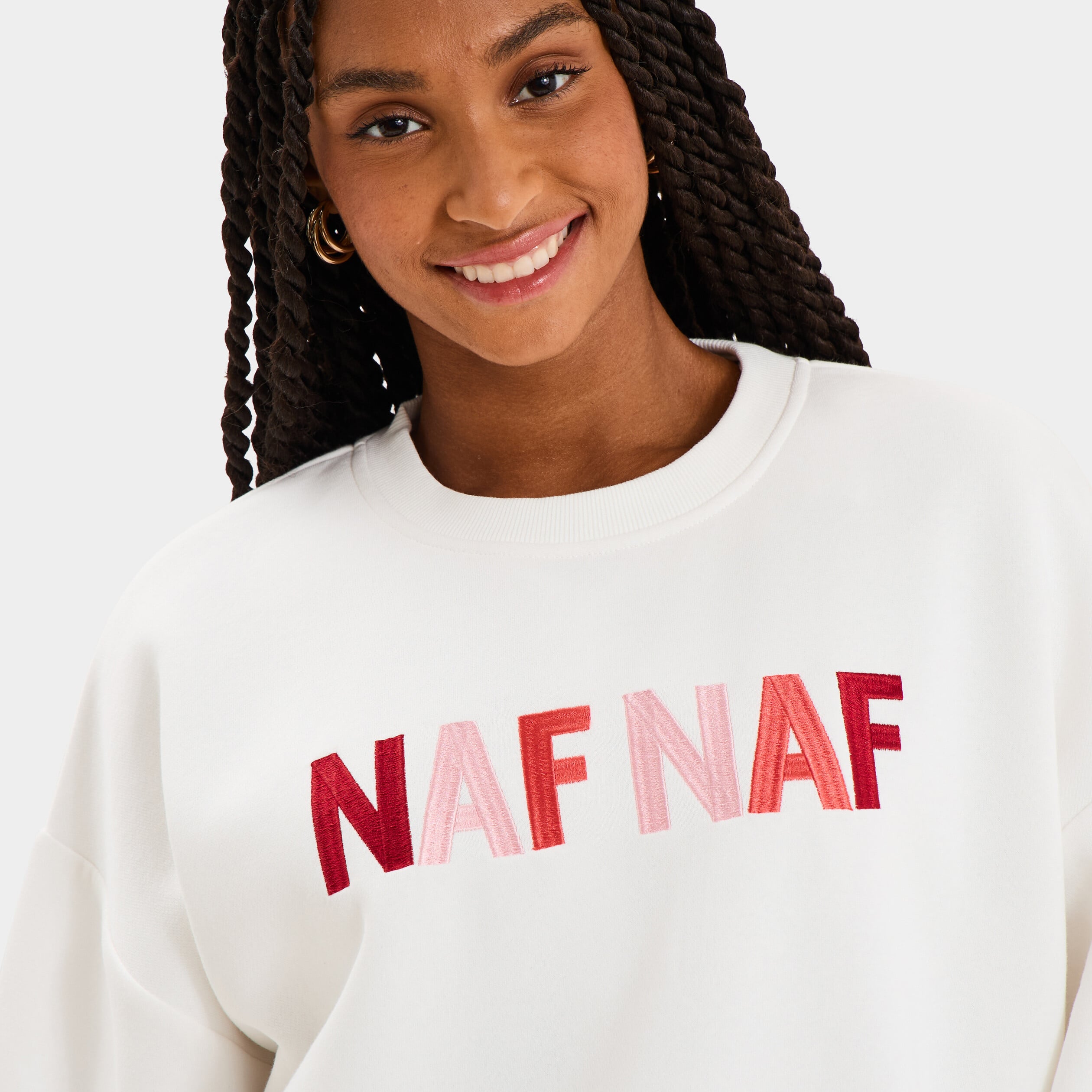 Sweat col rond logo oversize blanc femme