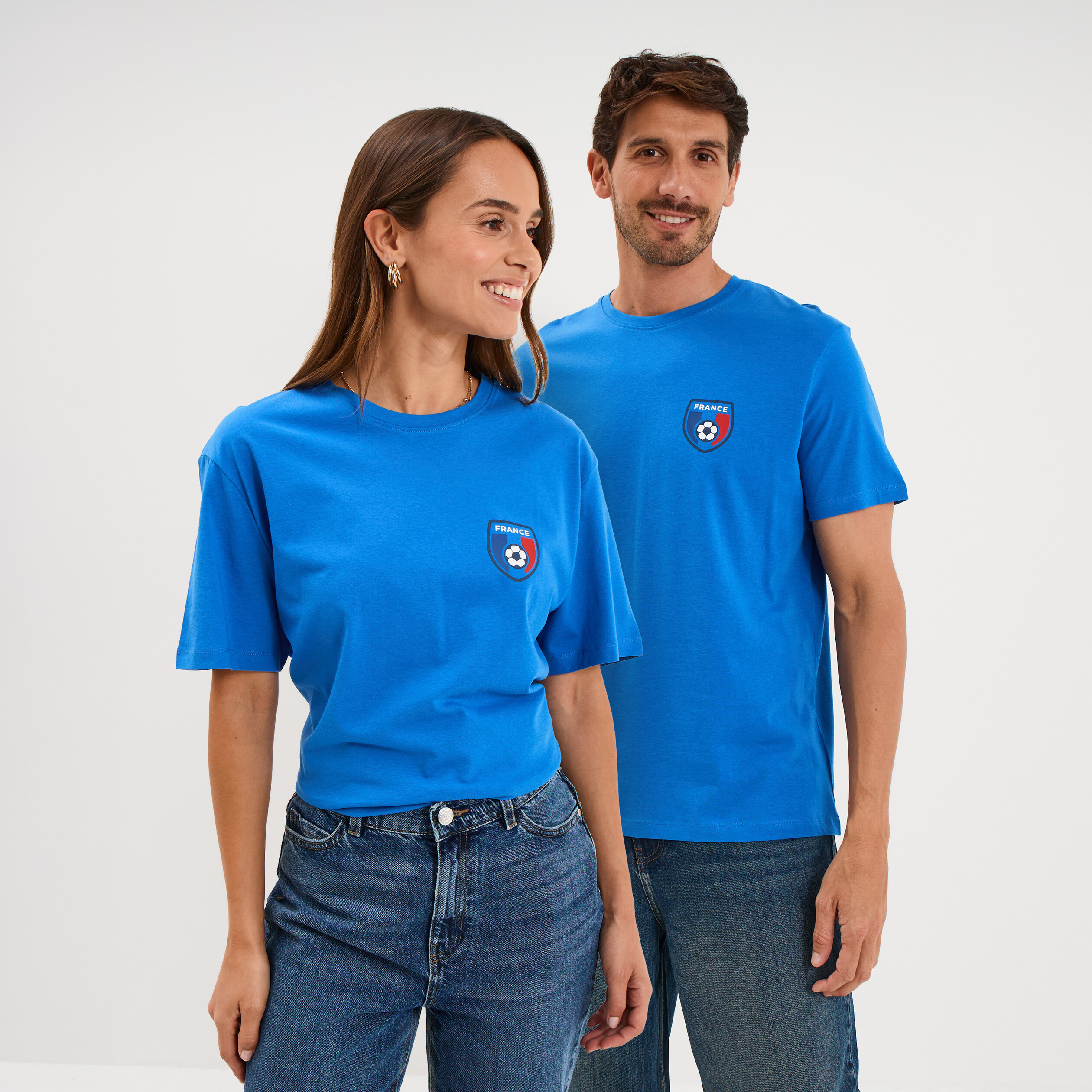 T-shirt maillot de football France coton bleu electrique mixte