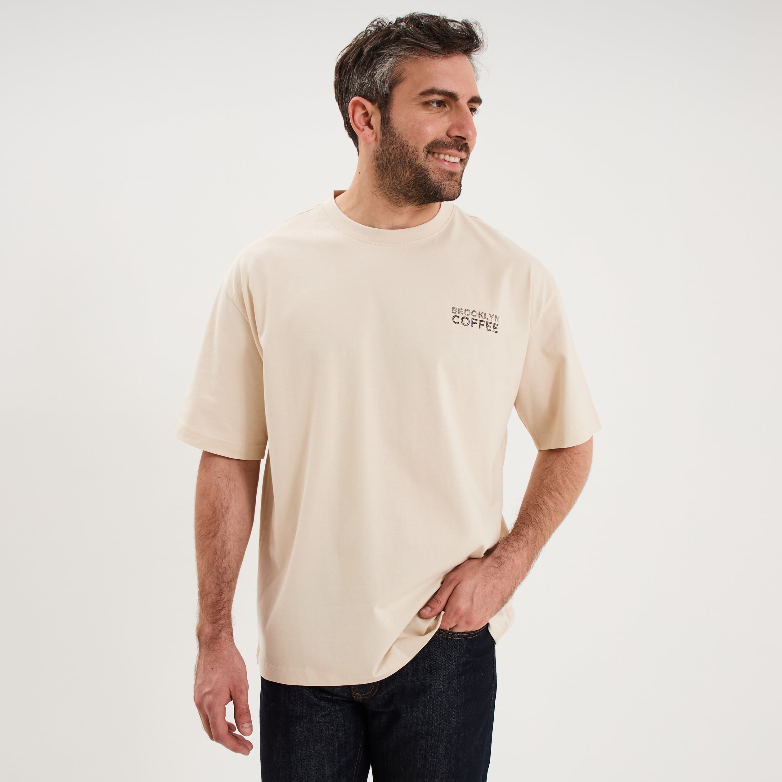 T-shirt relax manches courtes coton ecru homme