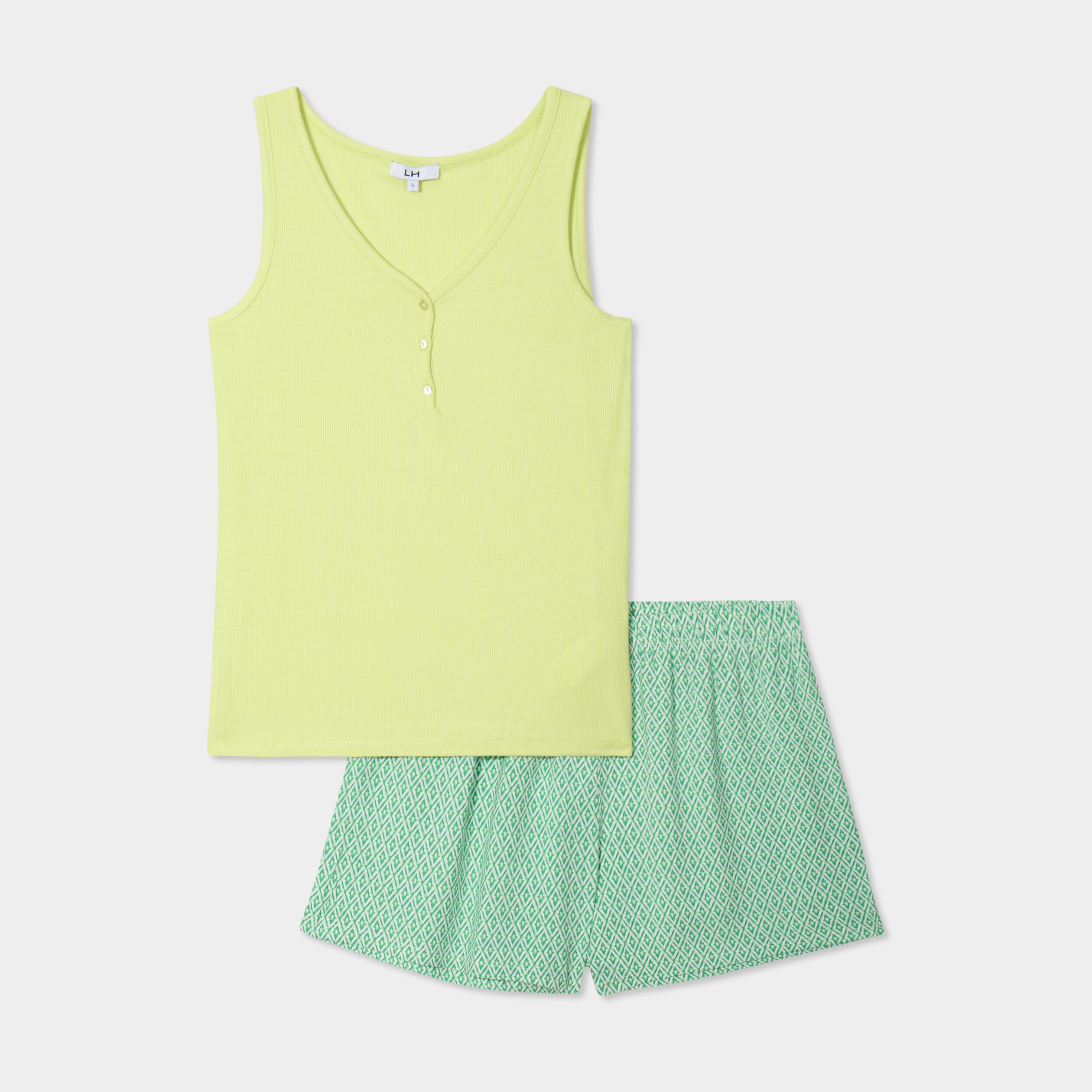 ensemble pyjama short et debardeur vert femme Ensemble pyjama short et débardeur vert femme