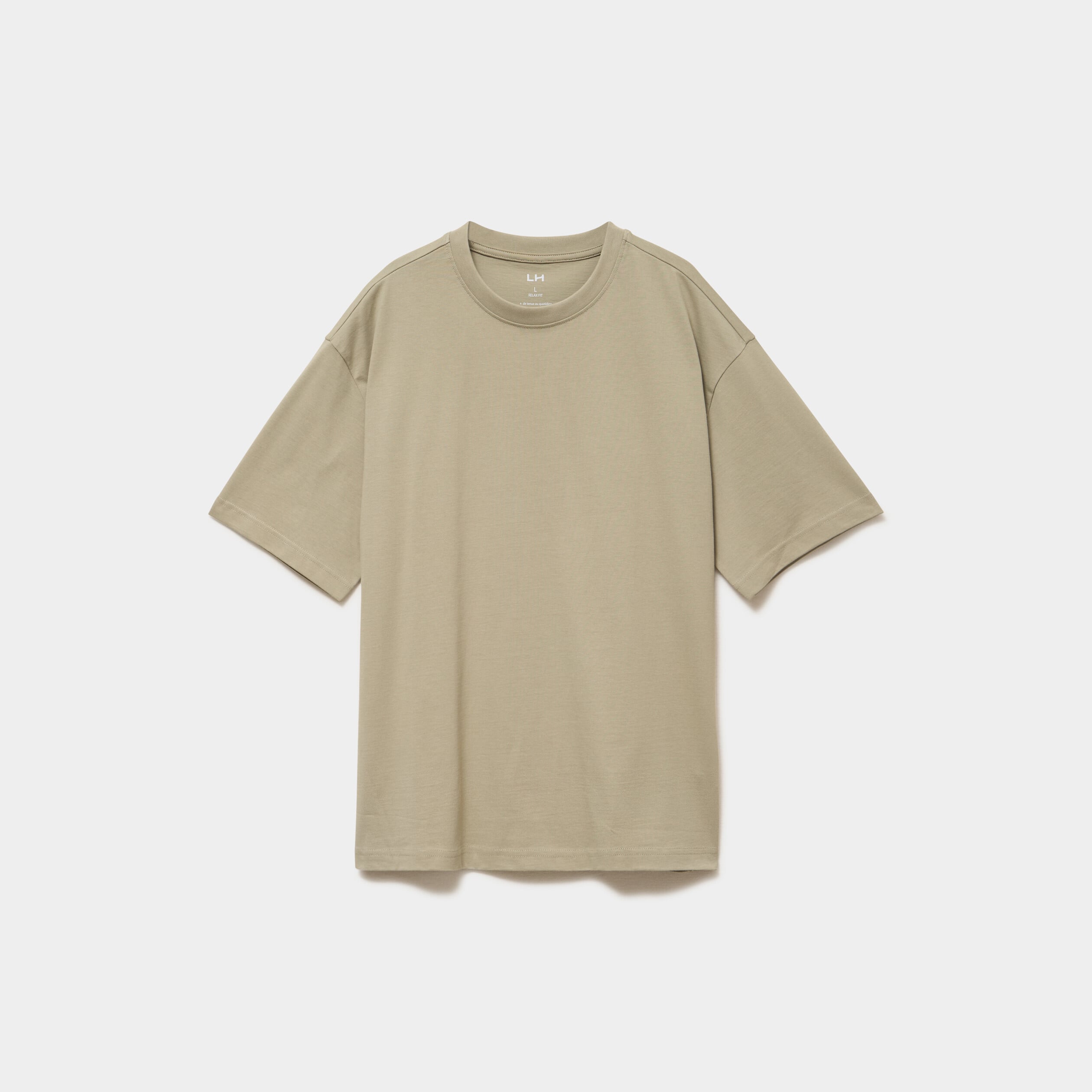 T-shirt col rond coupe relax coton &eacute;pais vert kaki homme