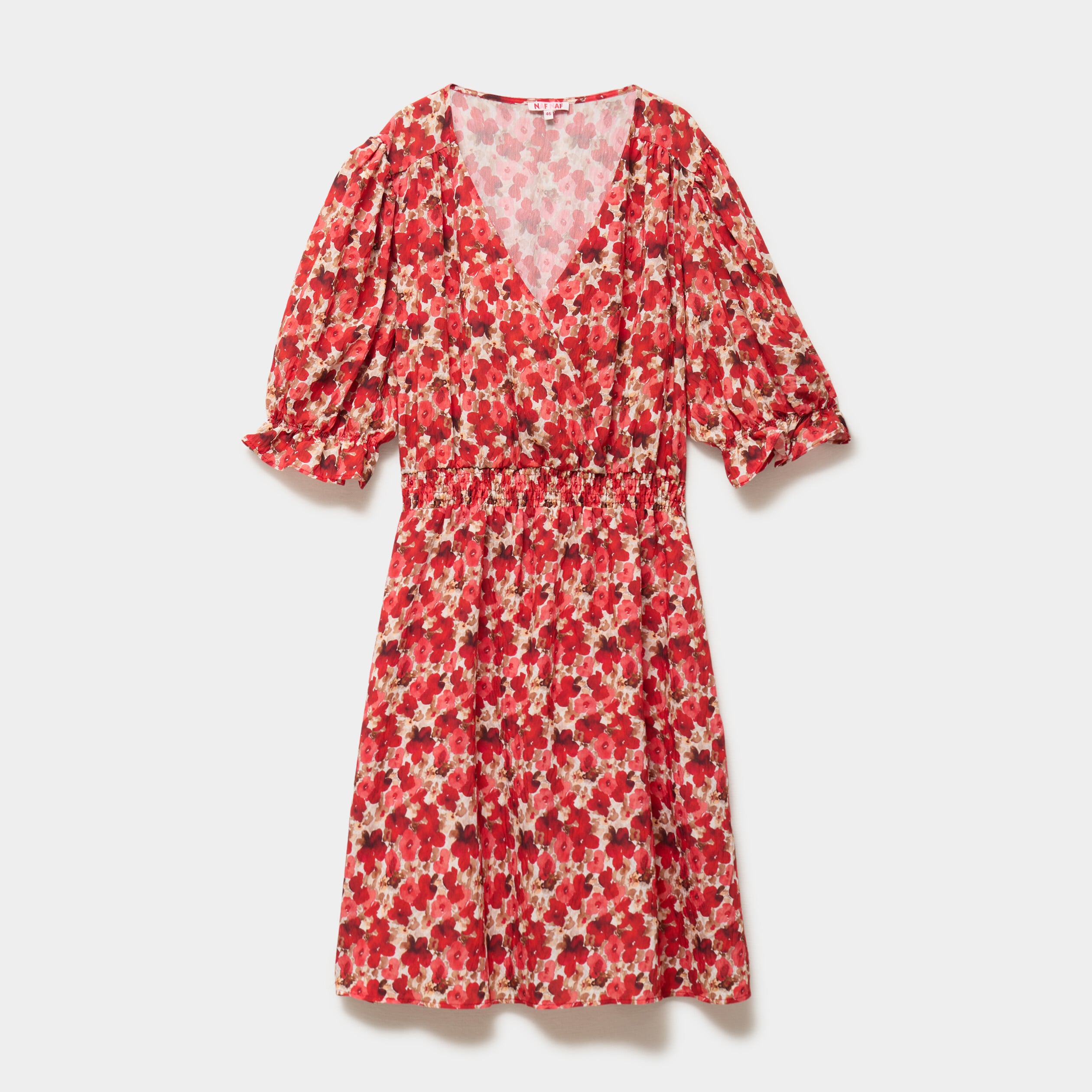 Robe longueur genou smock&eacute;e col V rouge coquelicot femme grande taille
