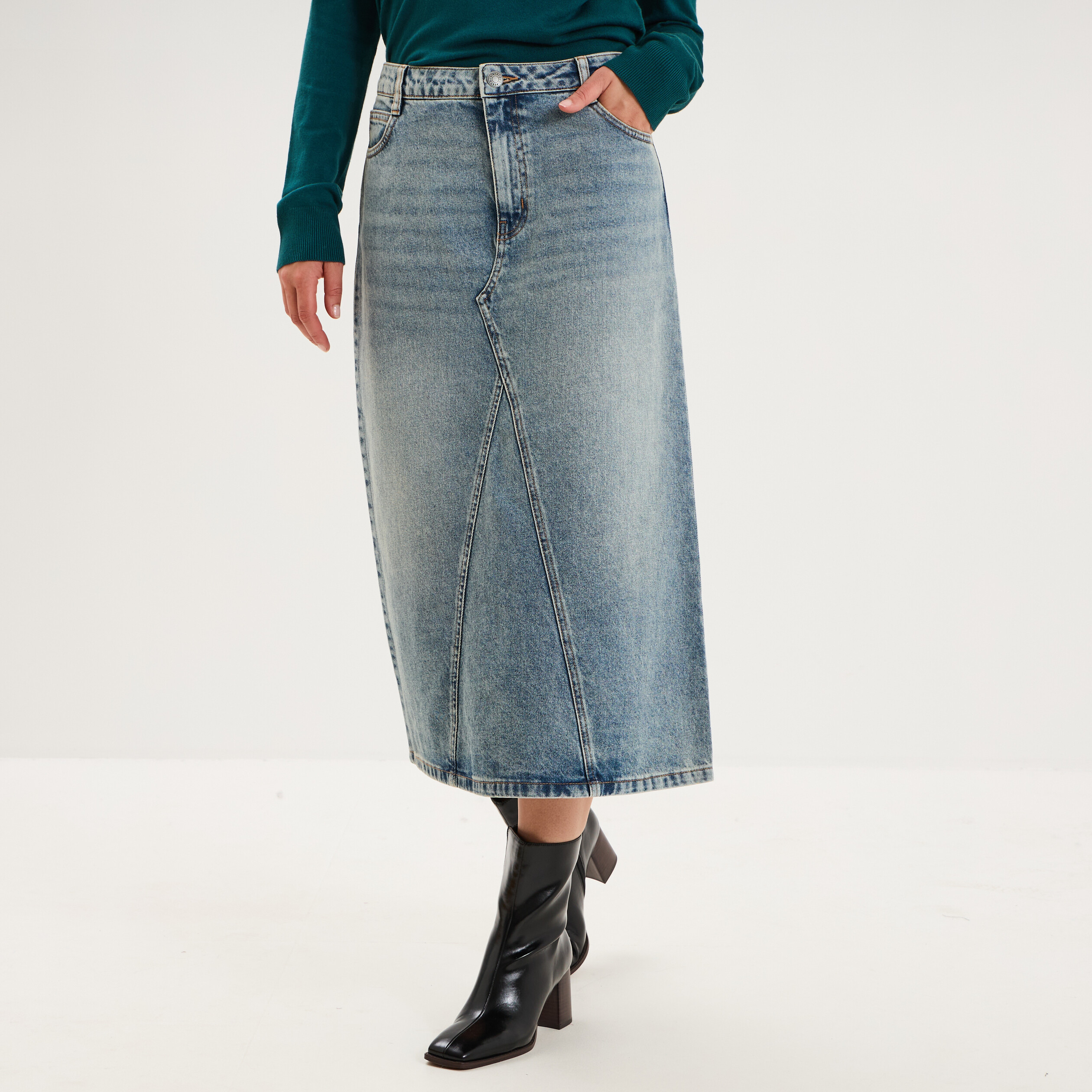 Jupe en jean longue droite coton denim dirty femme