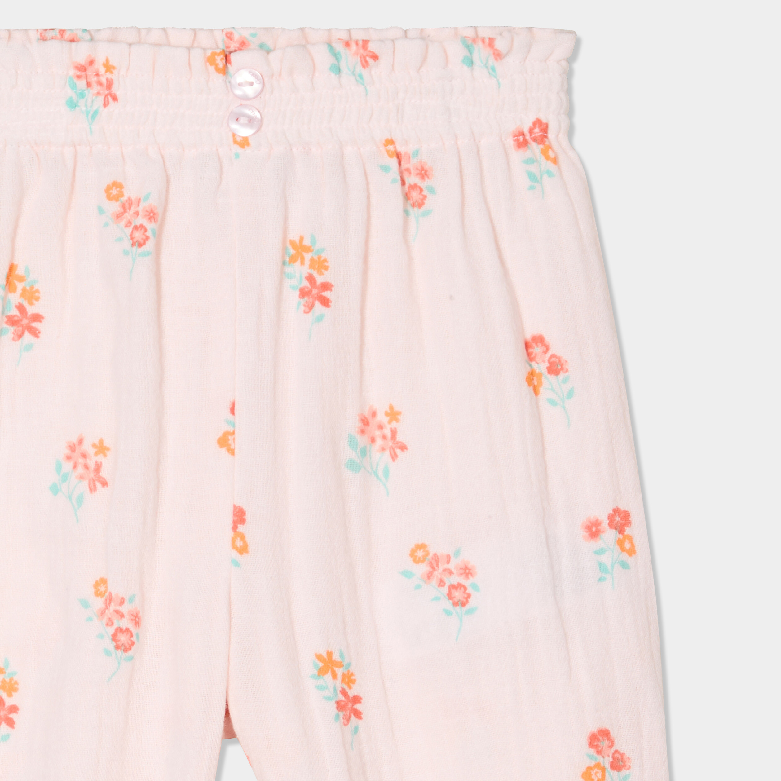 pantalon taille elastiquee gaze de coton rose clair bebef Pantalon taille élastiquée gaze de coton rose clair bébé fille