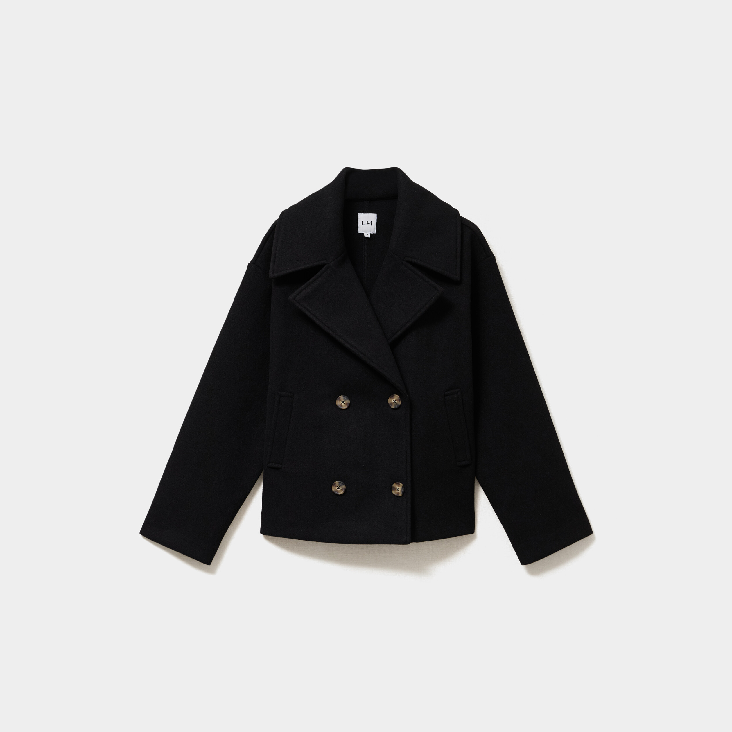 Manteau court double boutonnage noir femme