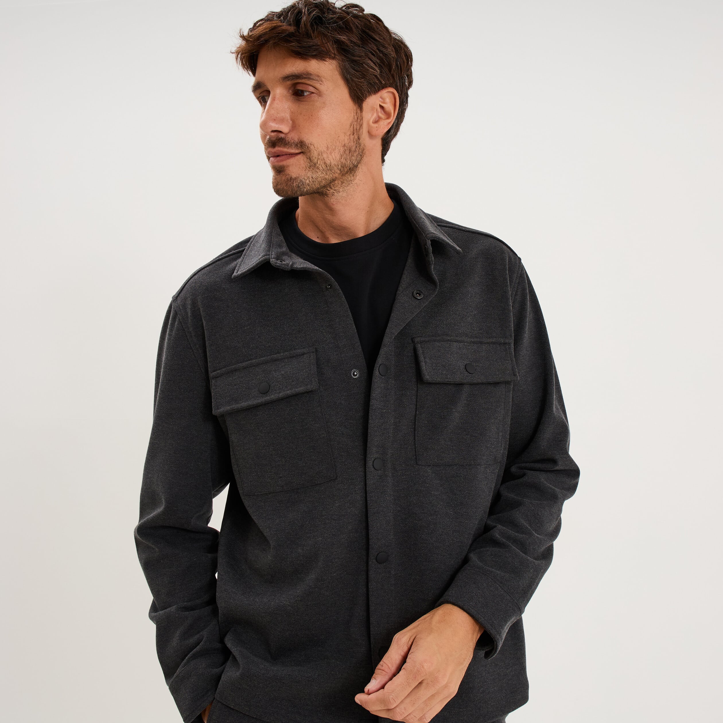 Surchemise 2 poches gris fonc&eacute; homme