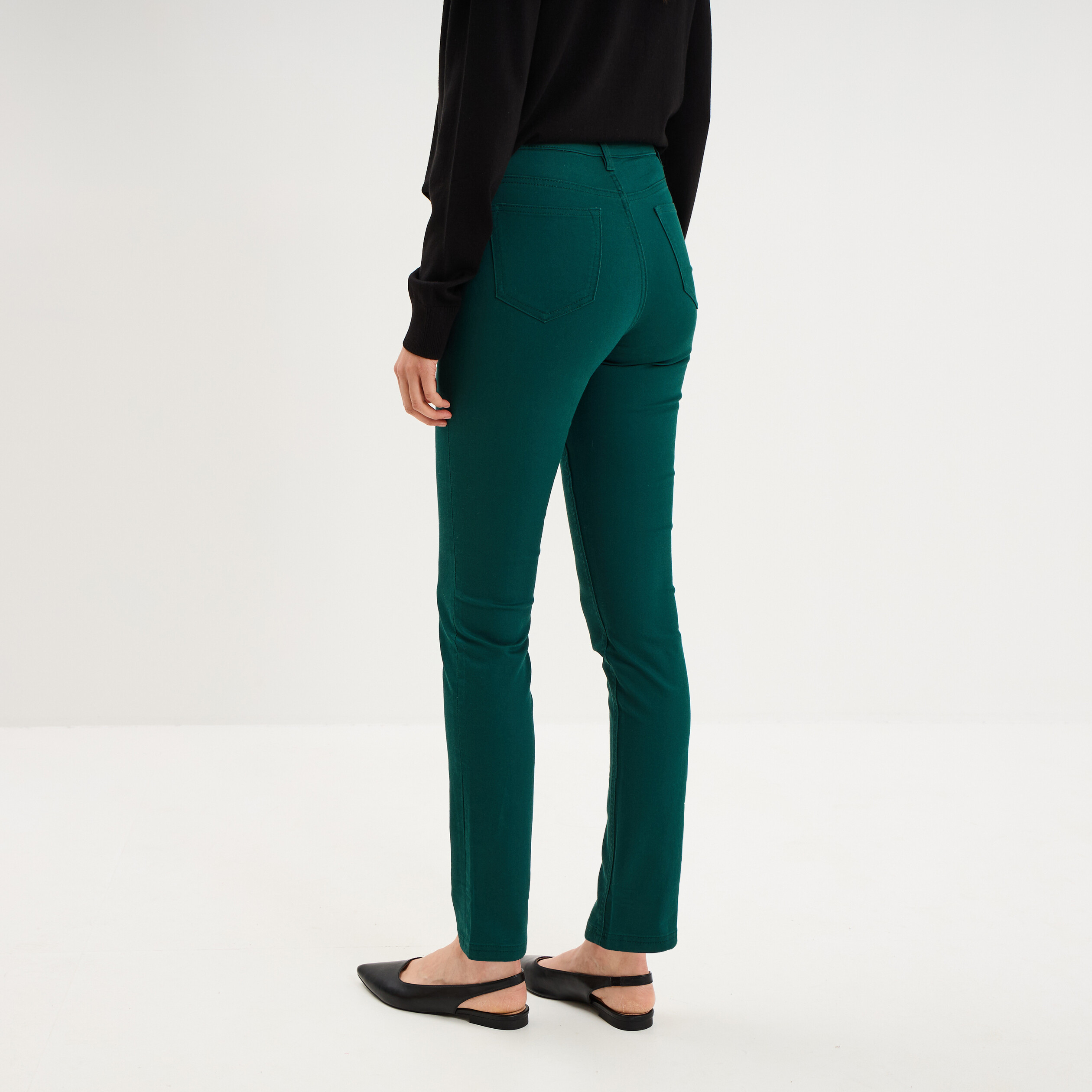Pantalon slim stretch vert fonc&eacute; femme