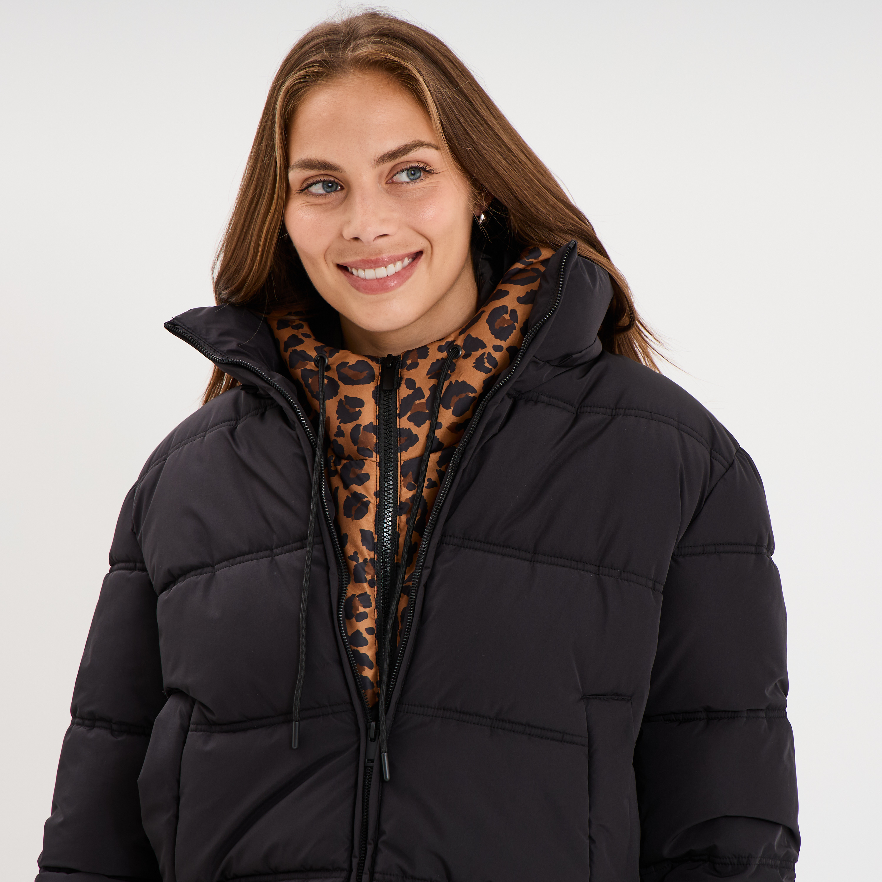Col tour de cou &agrave; capuche zipp&eacute; marron femme