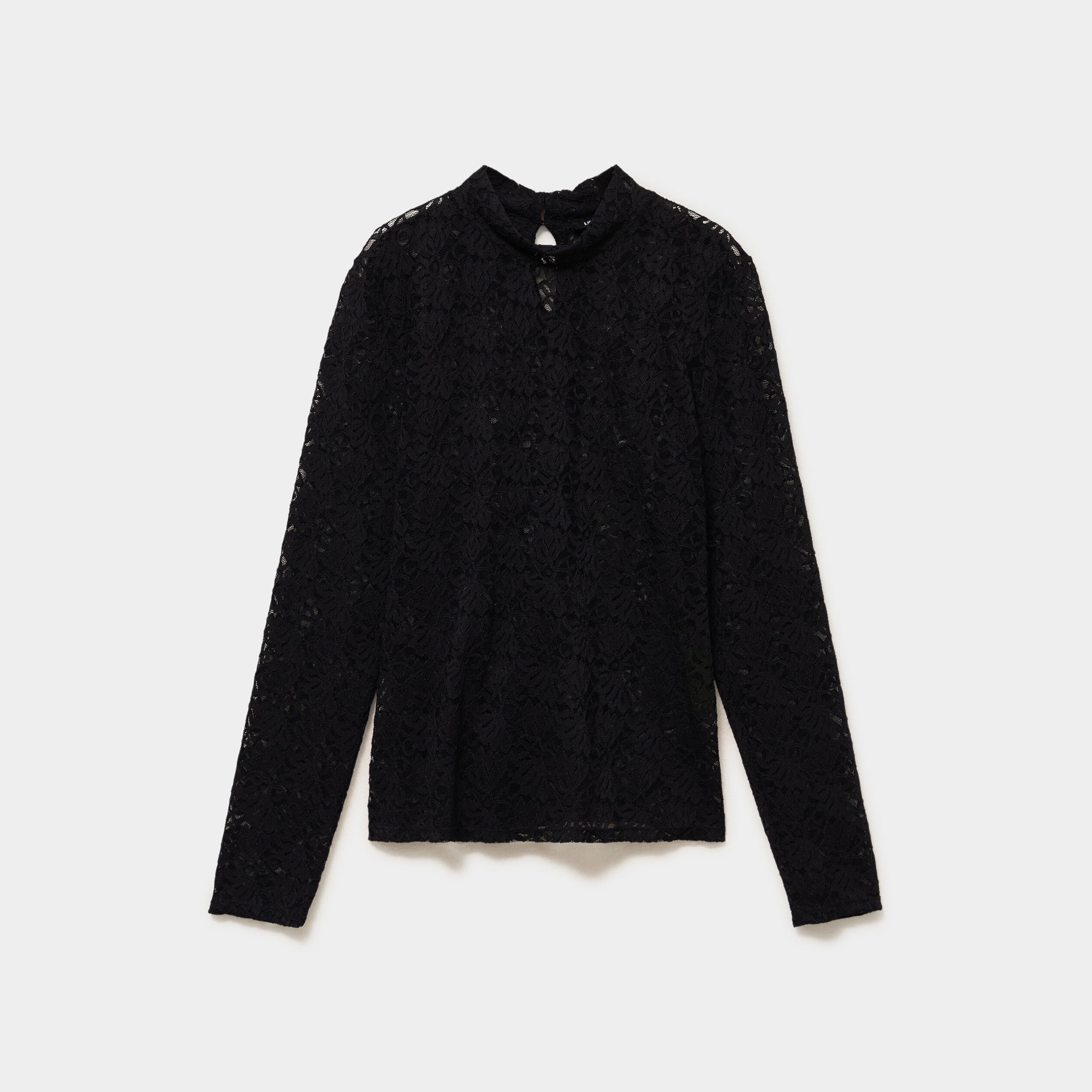 Blouse dentelle col montant noir femme