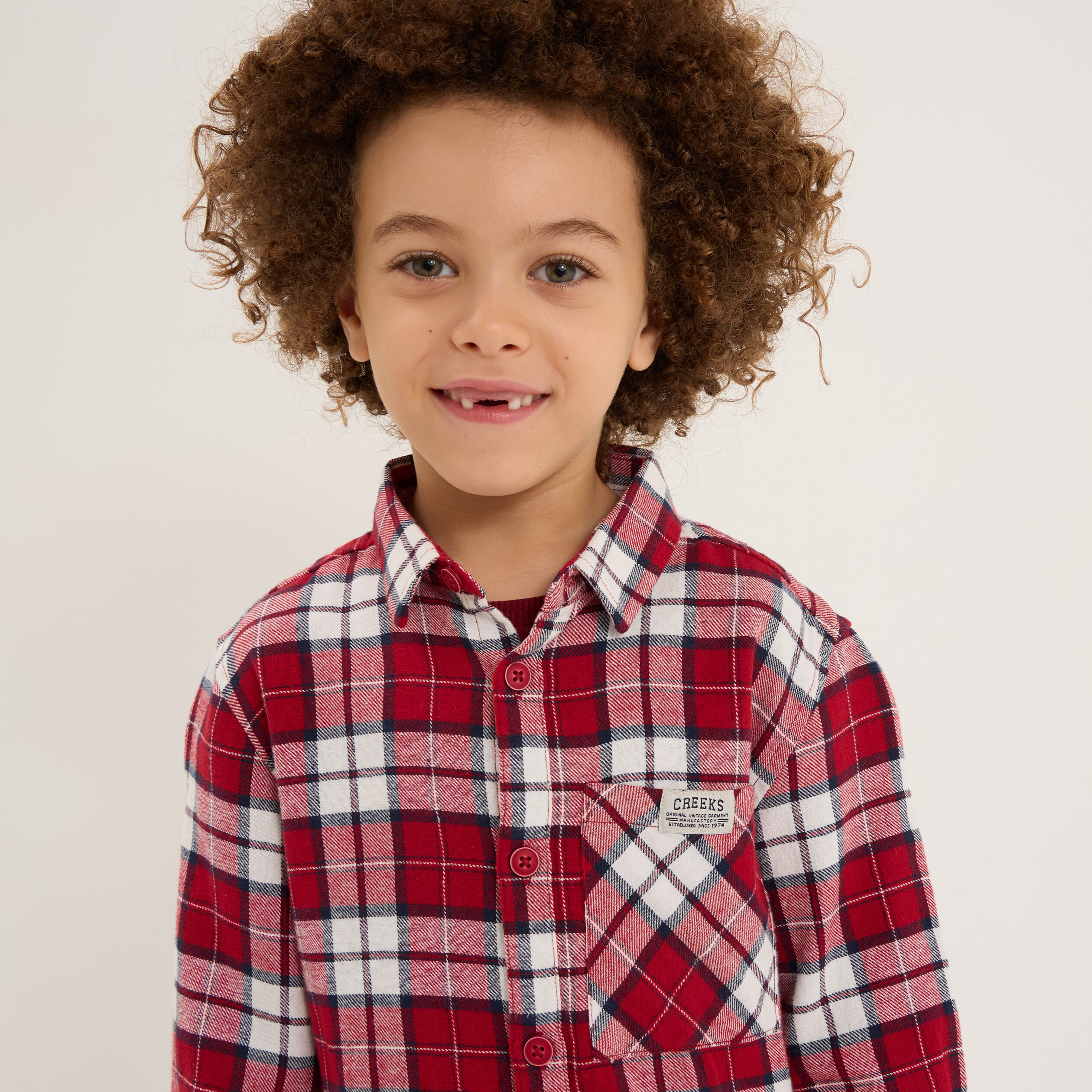 Chemise 1 poche manches longues coton rouge gar&ccedil;on
