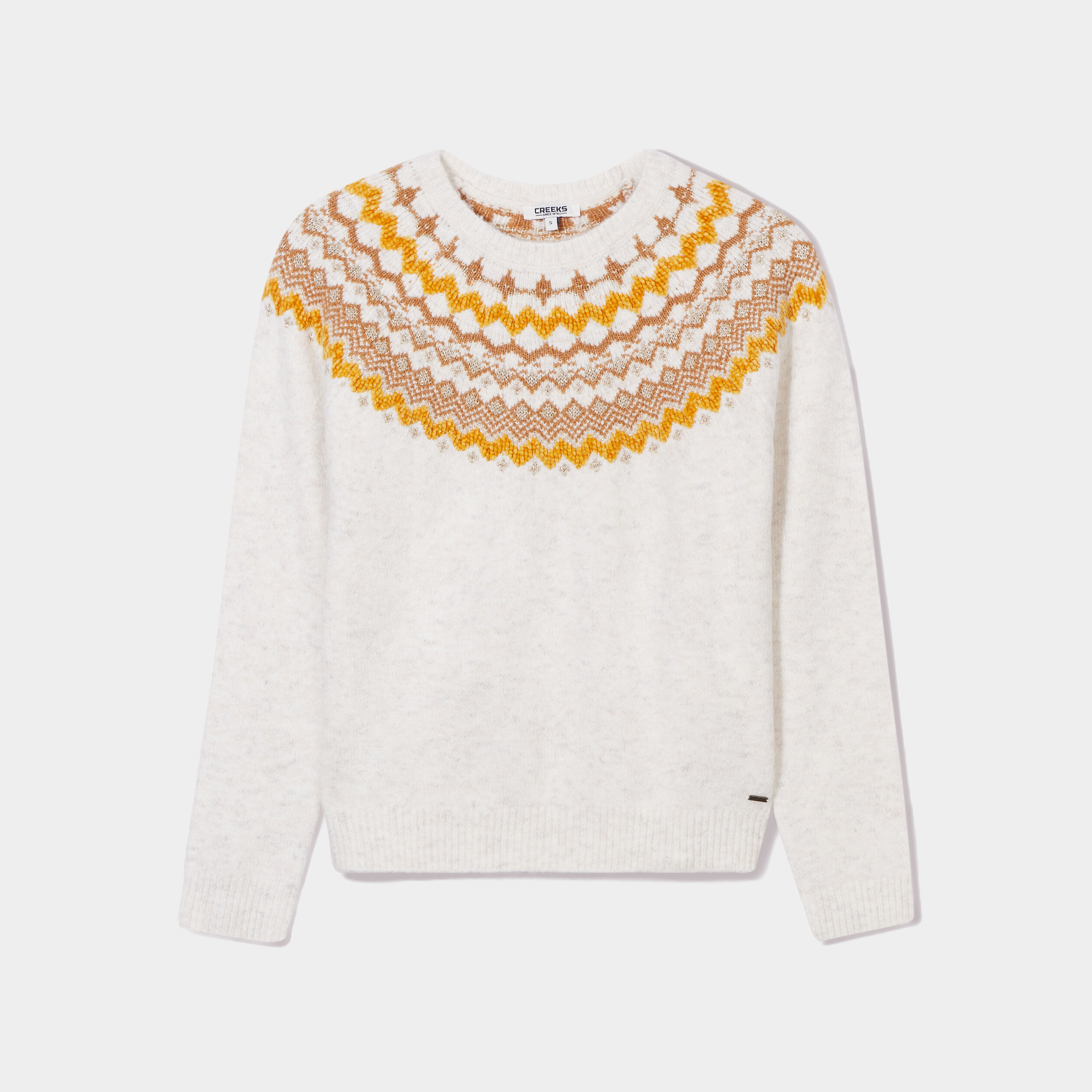 Pull jacquard col rond Creeks blanc femme