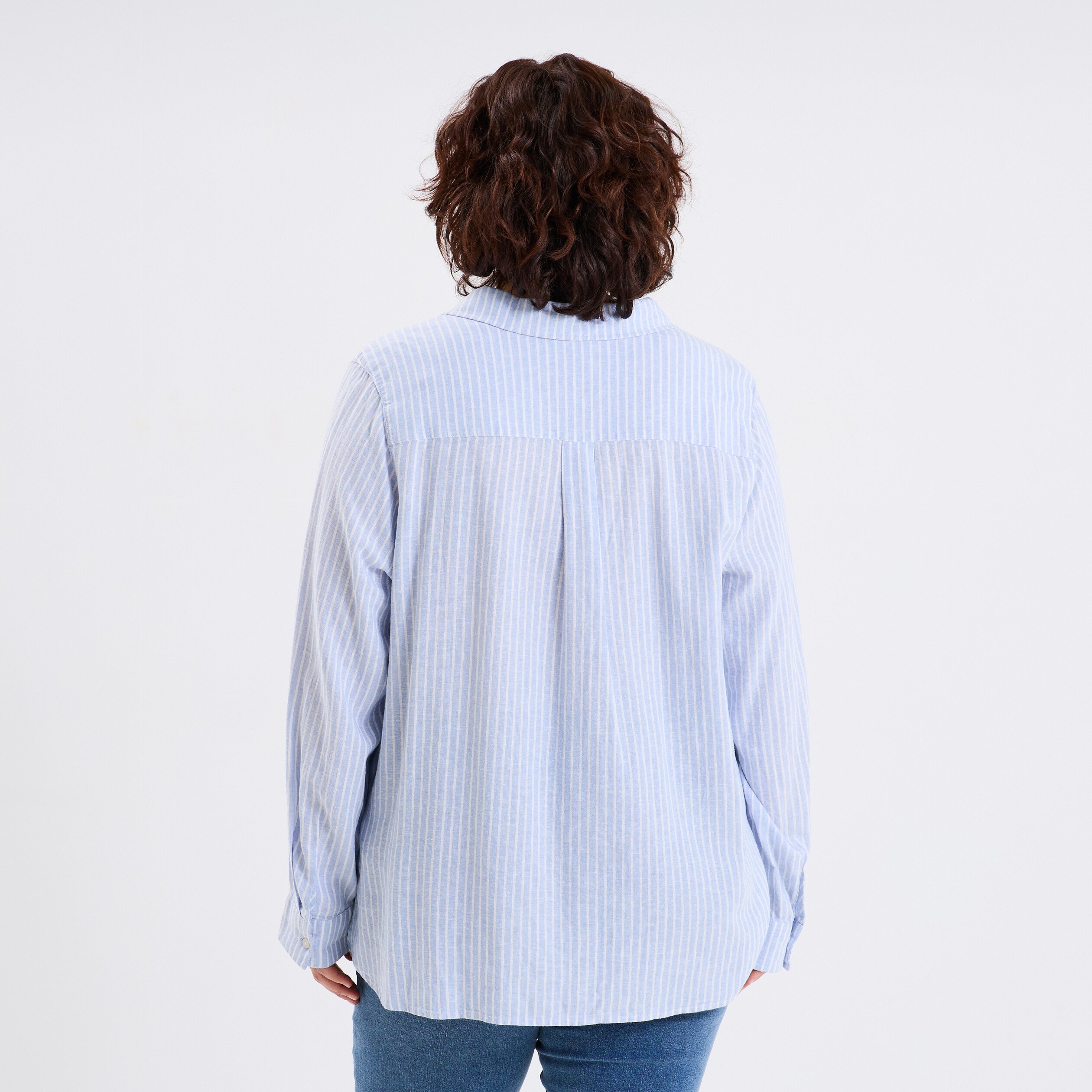 chemise oversize lin melange bleu lavande femmegt Chemise oversize lin mélangé bleu lavande femme grande taille
