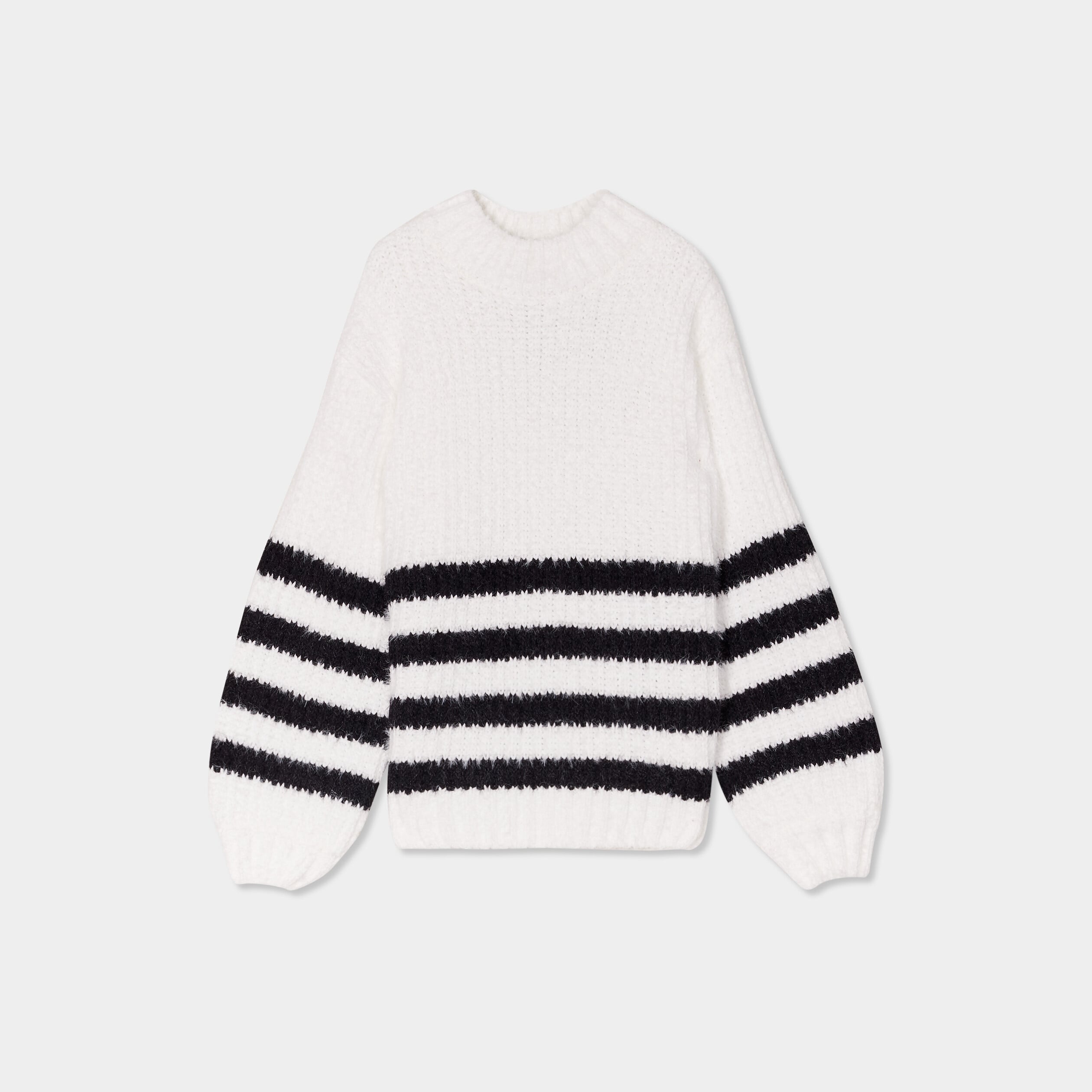 Pull col rond manches ballons ivoire fille