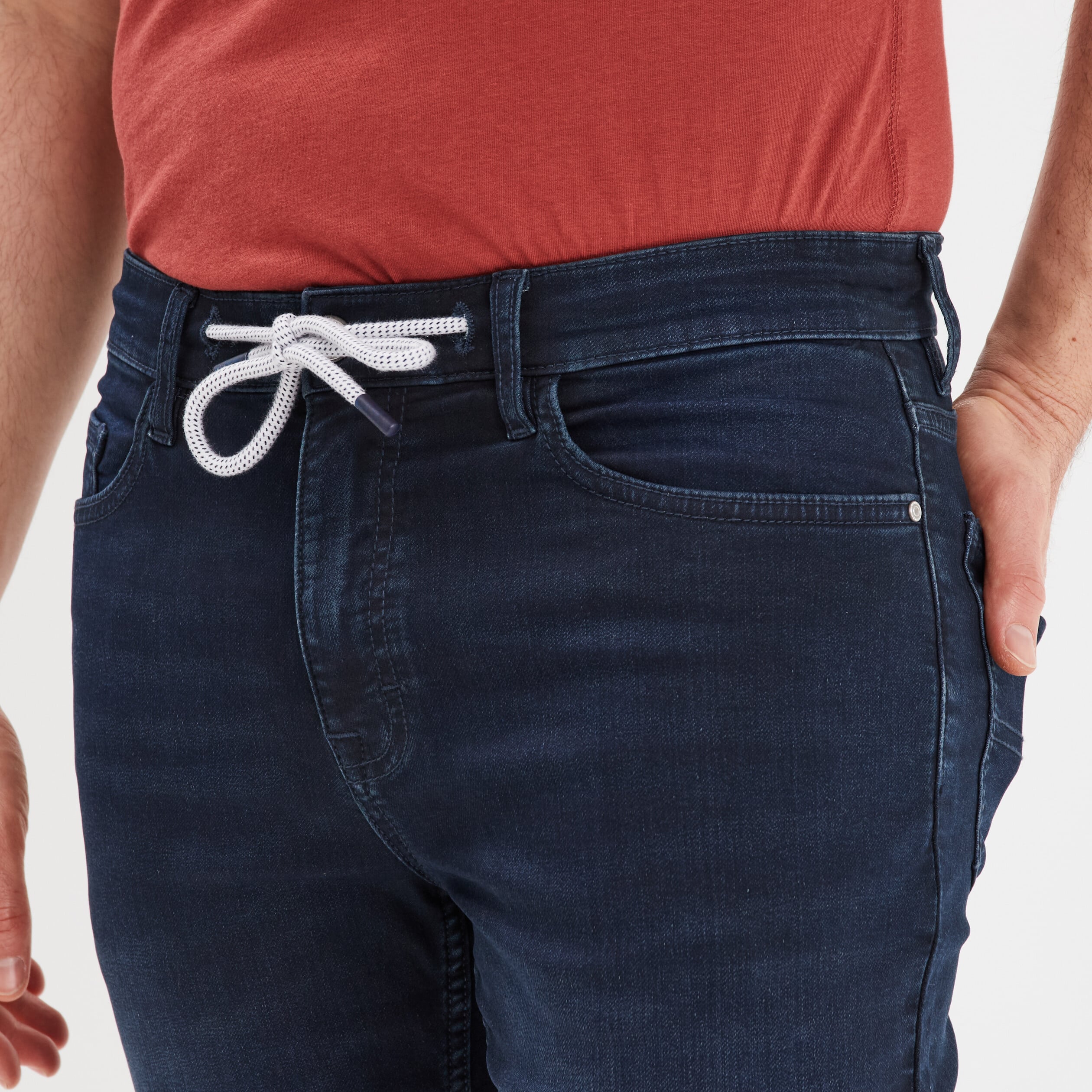 Bermuda droit &agrave; coulisse en jean denim blue black homme