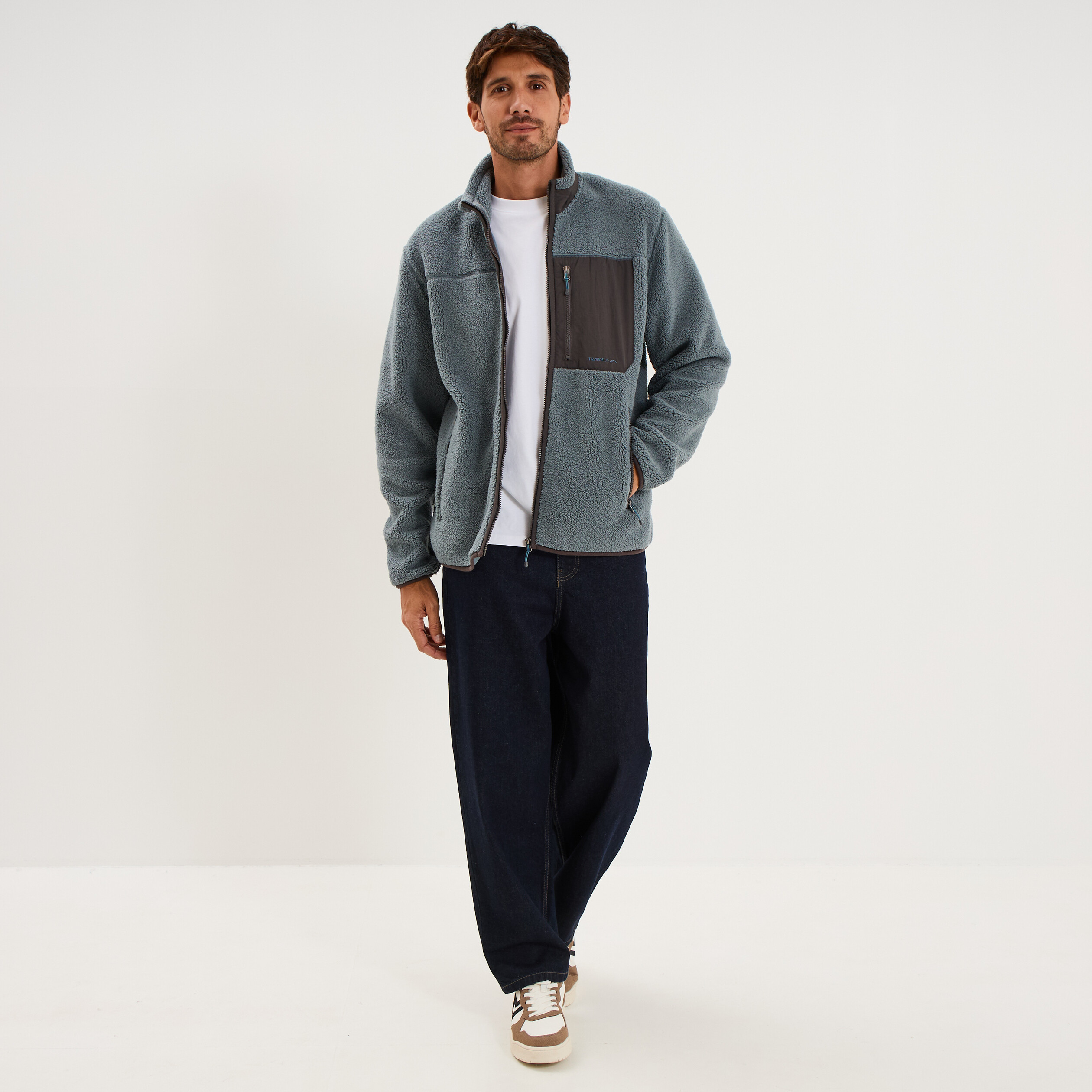 Veste effet sherpa zipp&eacute;e 3 poches bleu gris homme