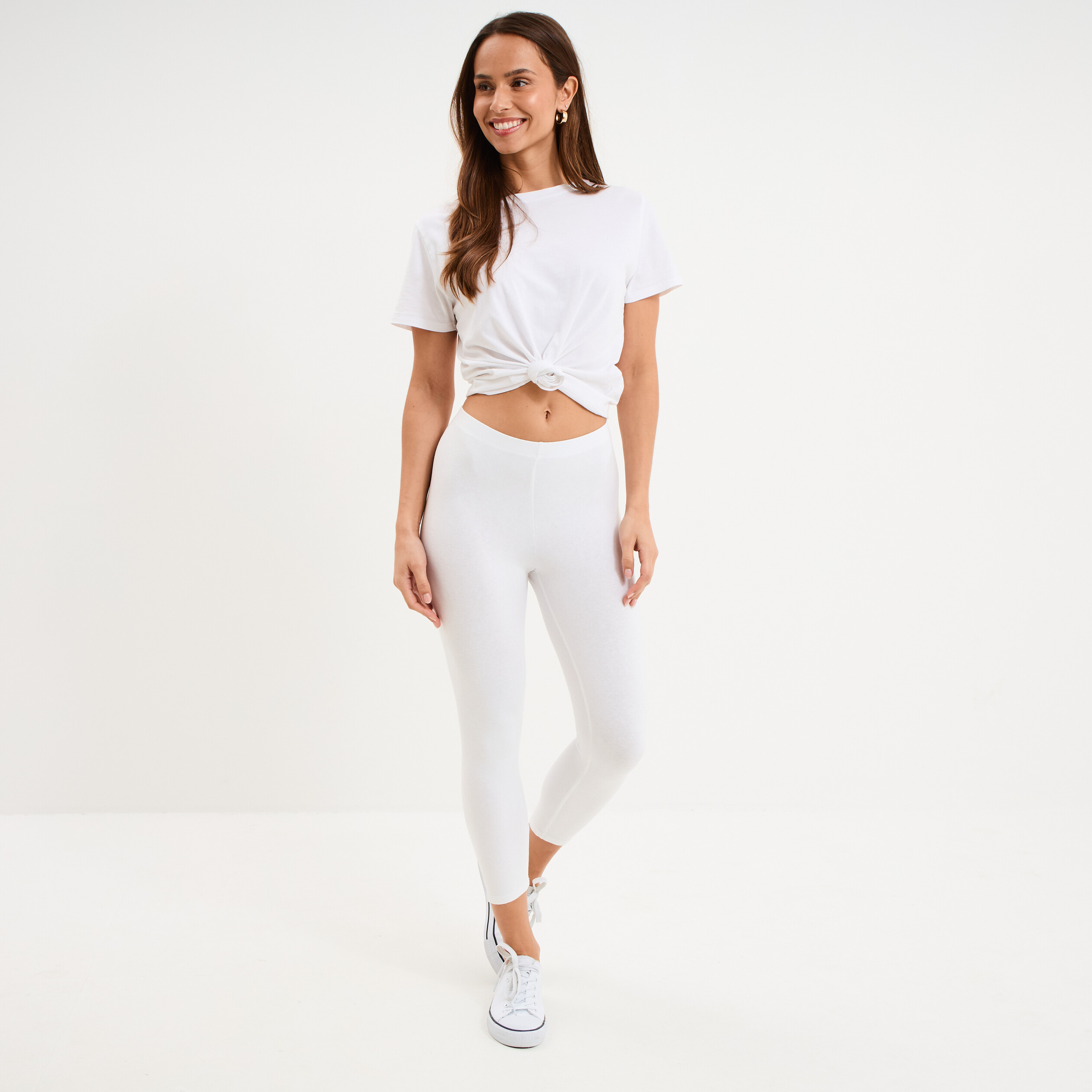 Legging 7/8 &egrave;me taille &eacute;lastiqu&eacute;e blanc femme