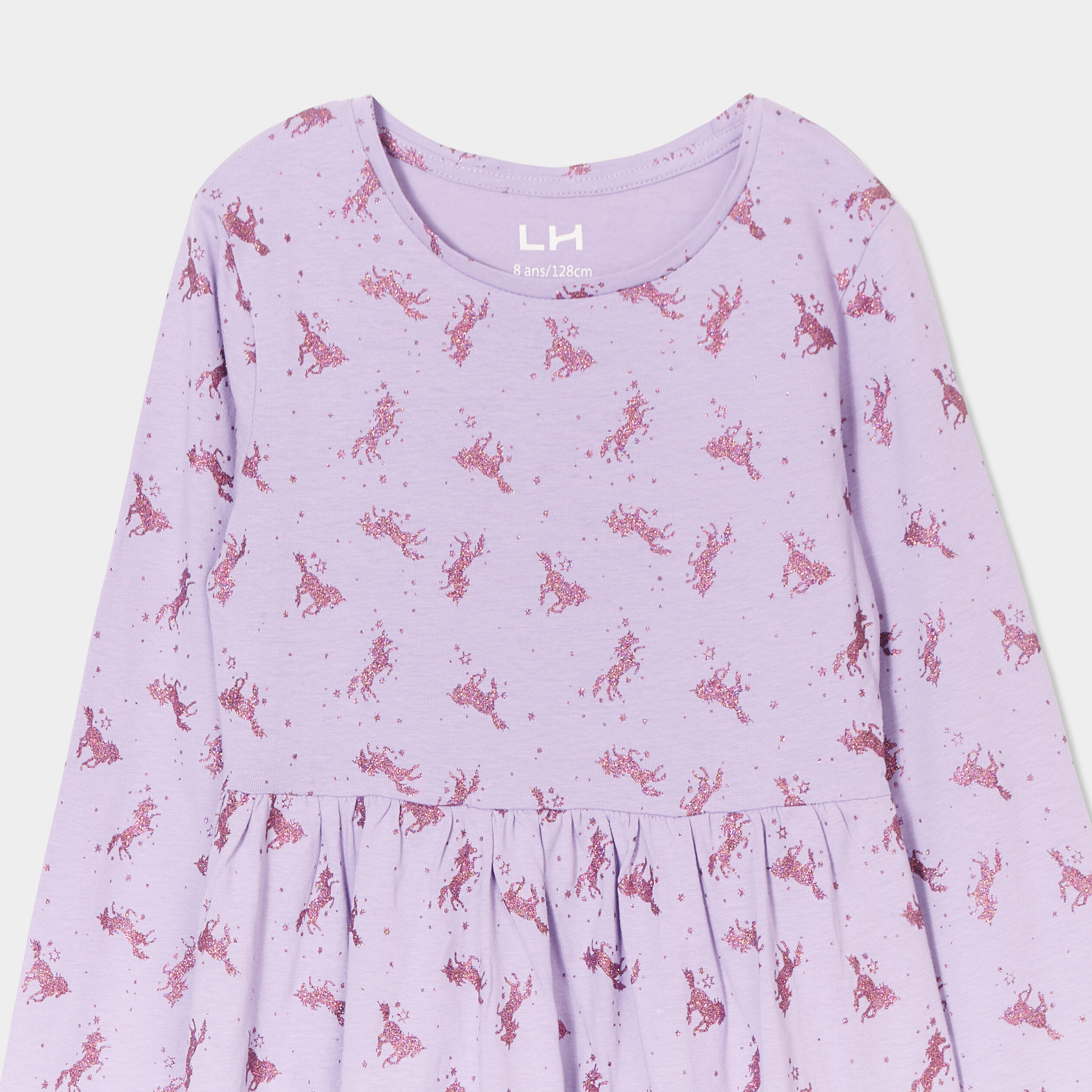 robe trapeze manches longues coton mauve fille Robe trapèze manches longues coton mauve fille