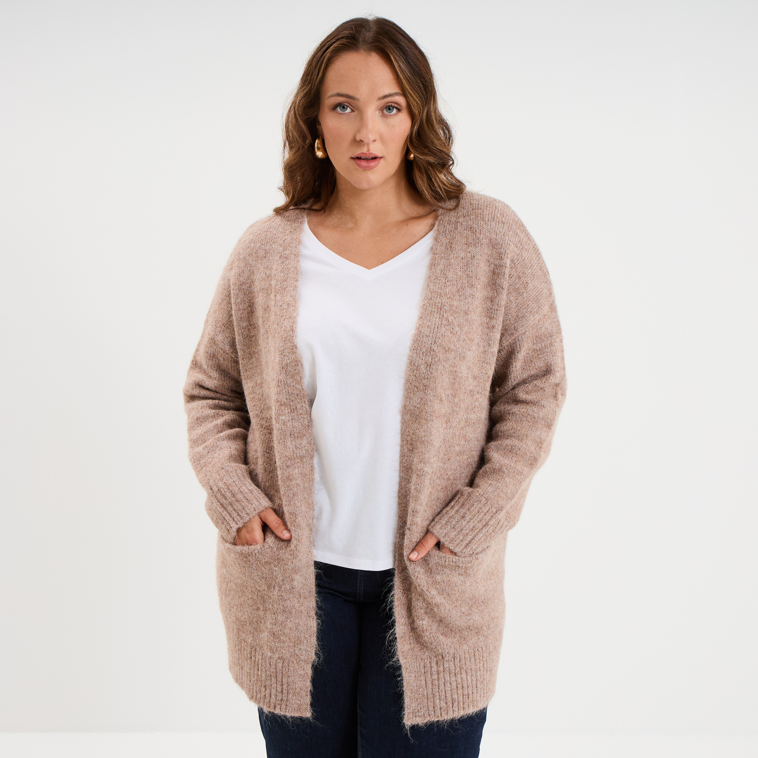 Gilet Beige Femme Taille XXL En Acrylique Doux - Style Vintage Pour Automne-hiver