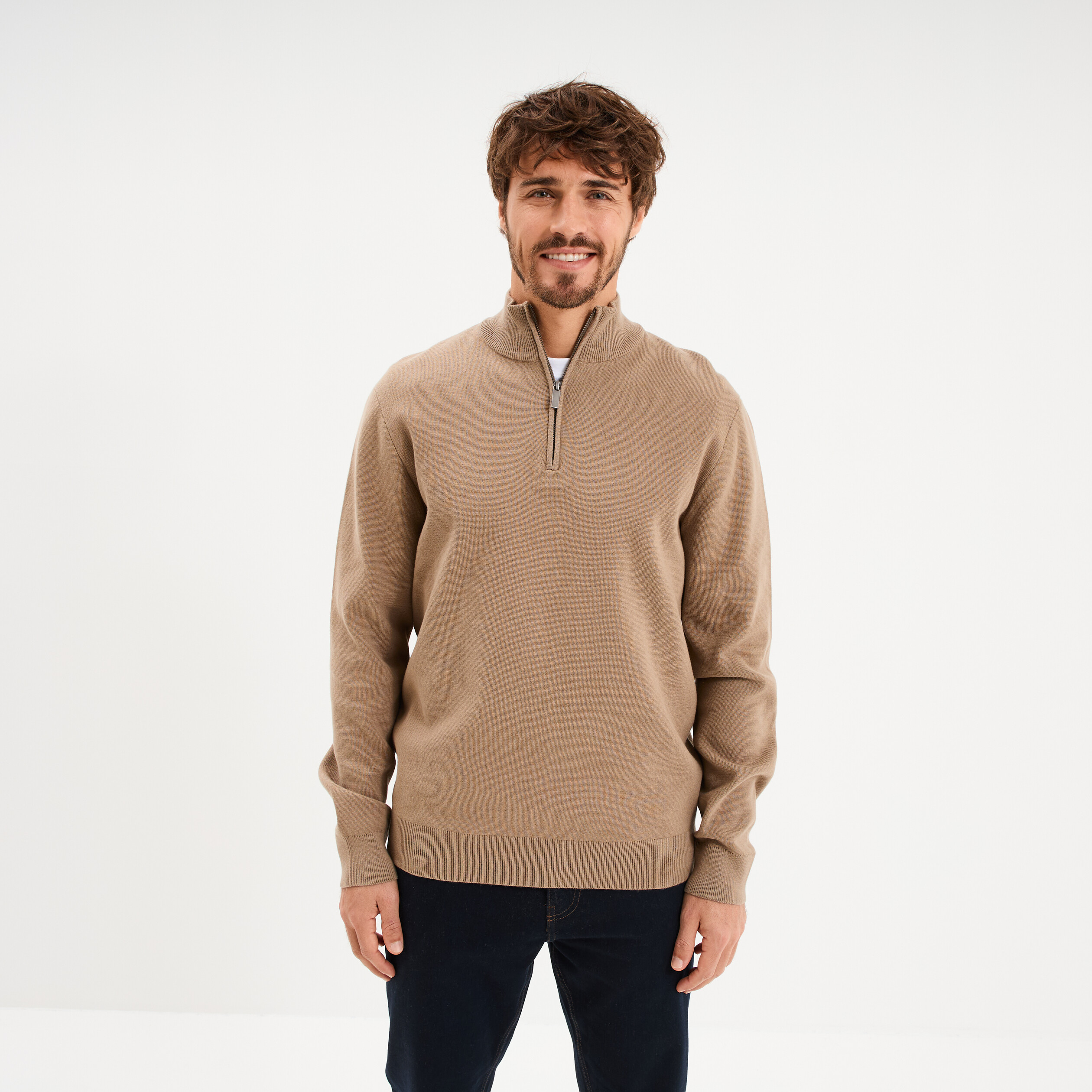 Pull camionneur manches longues taupe homme