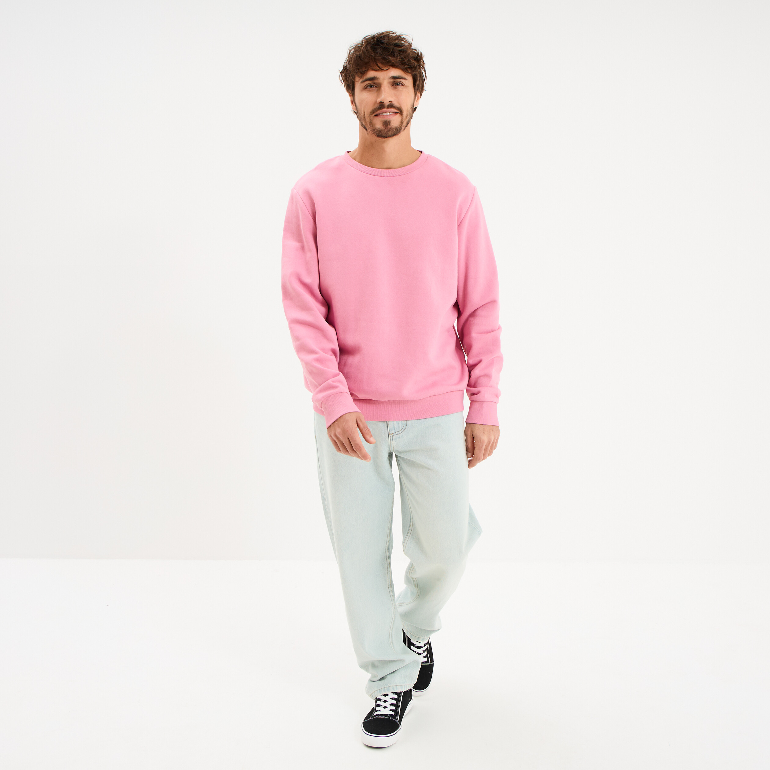 Sweat molleton col rond rose homme
