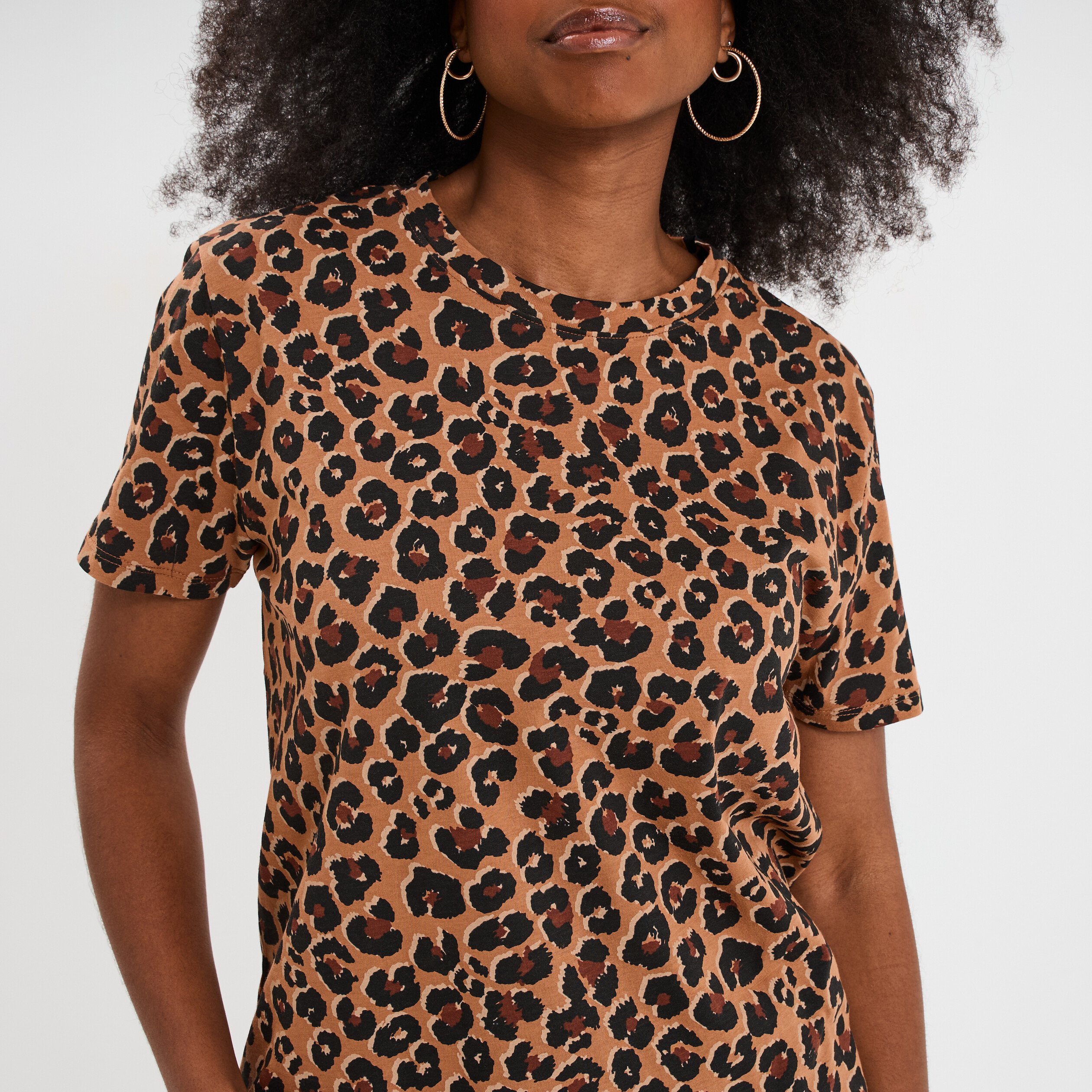 t shirt coton col rond manches courtes camel femme T-shirt coton col rond manches courtes camel femme