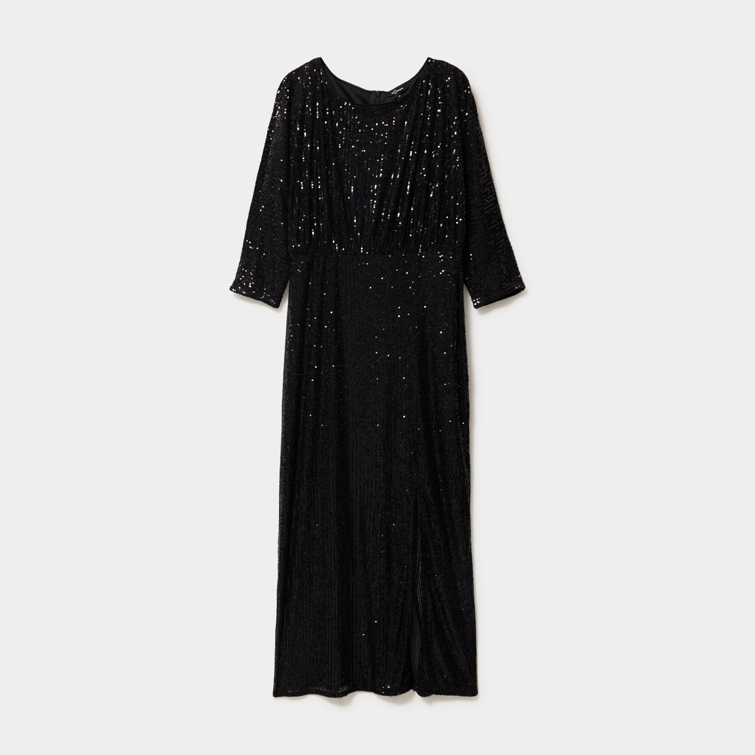 Robe longue fendue &agrave; sequins noir femme
