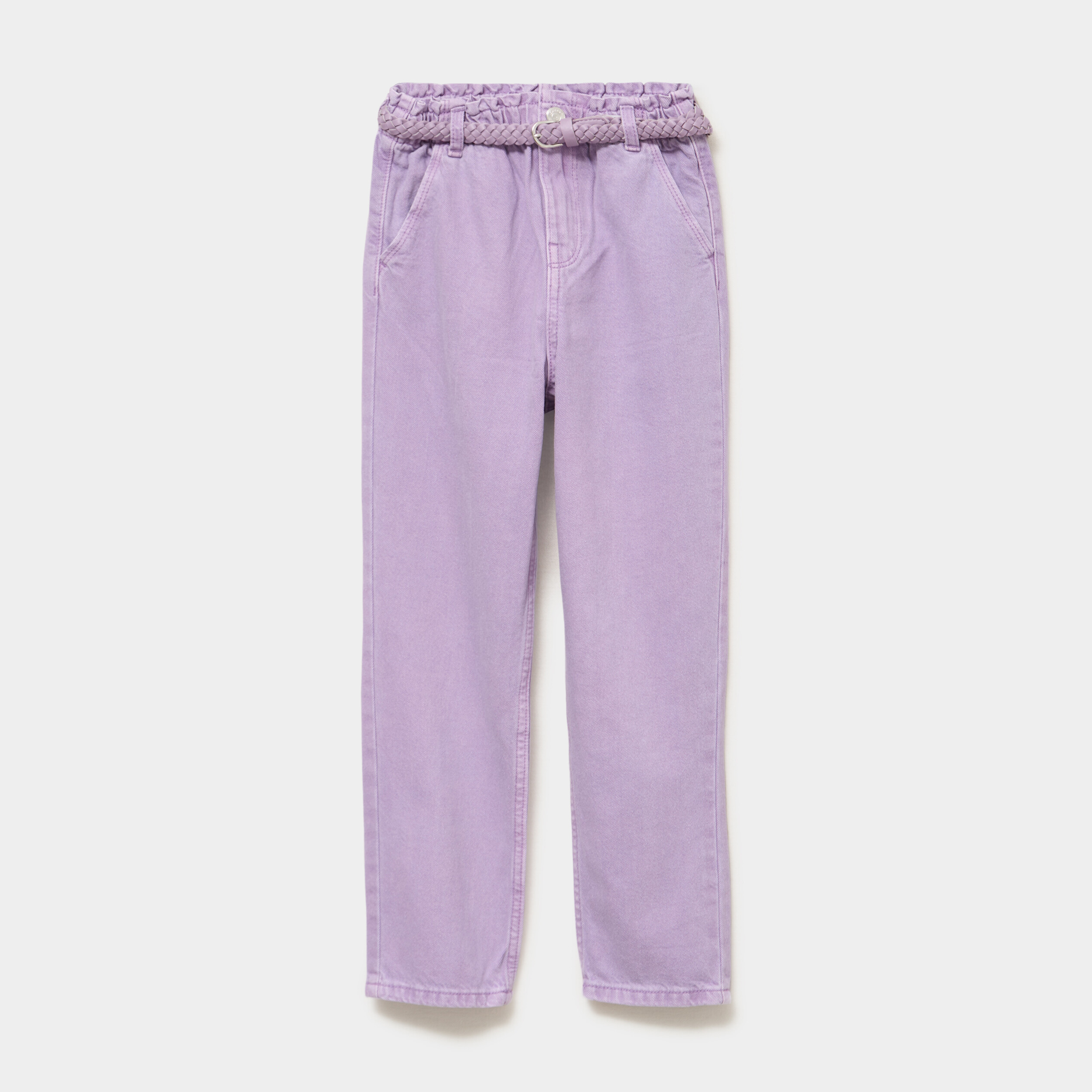 Pantalon mom taille &eacute;lastiqu&eacute;e mauve fille