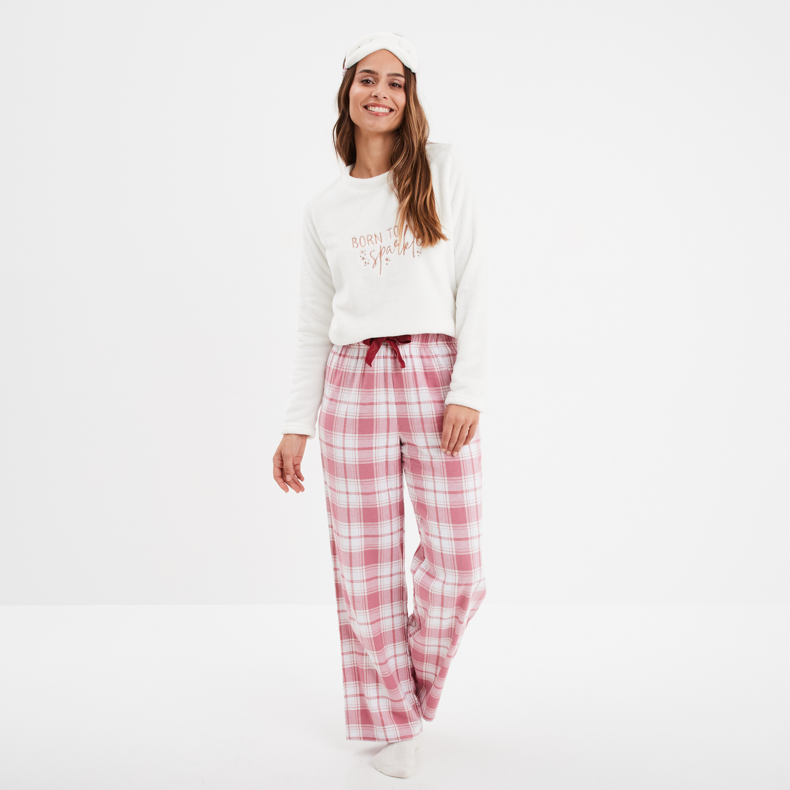 Ensemble pyjama effet polaire 3 pi&egrave;ces rose femme