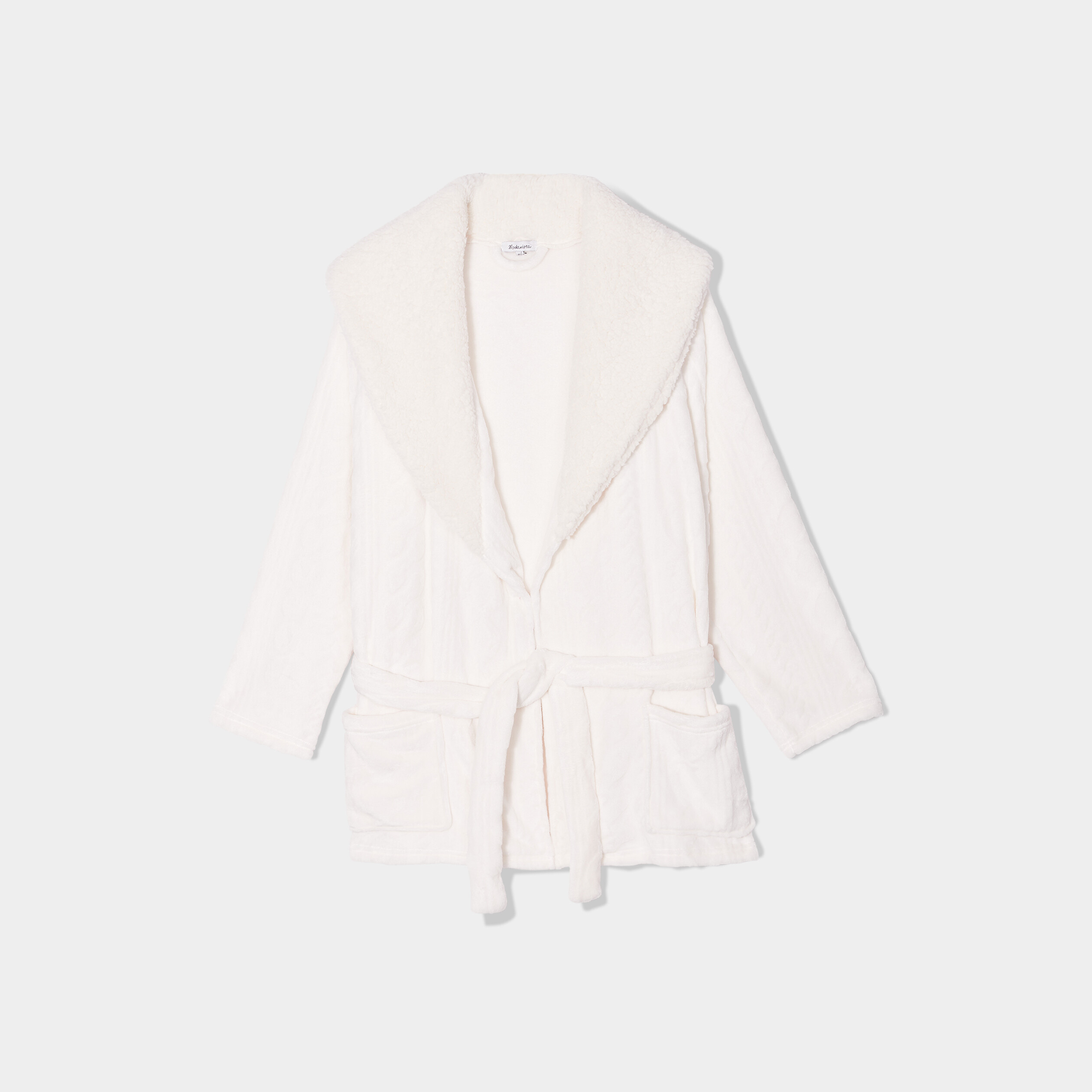 Peignoir court col châle laine mouton blanc femme grande taille