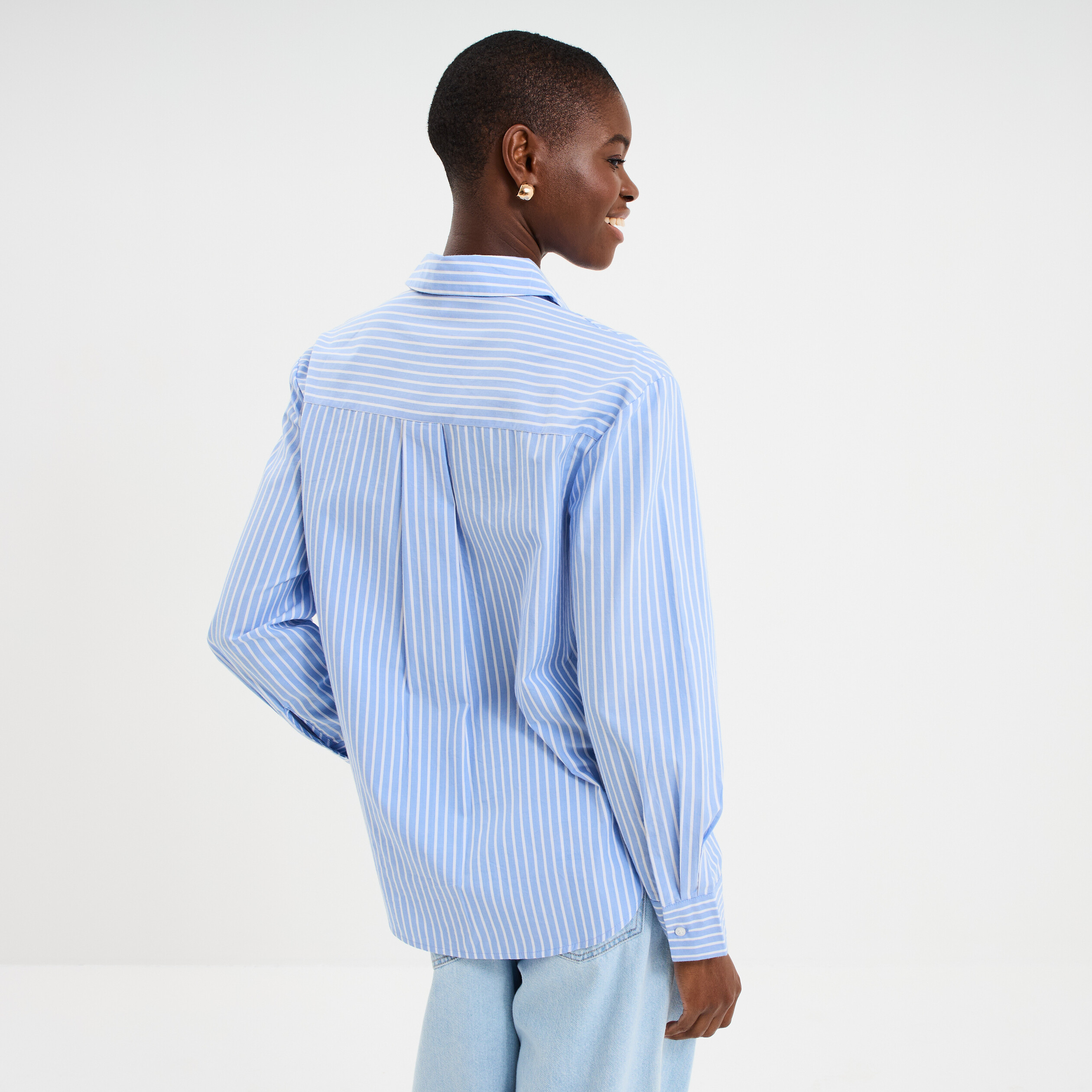 Chemise oversize 1 poche coton bleu femme