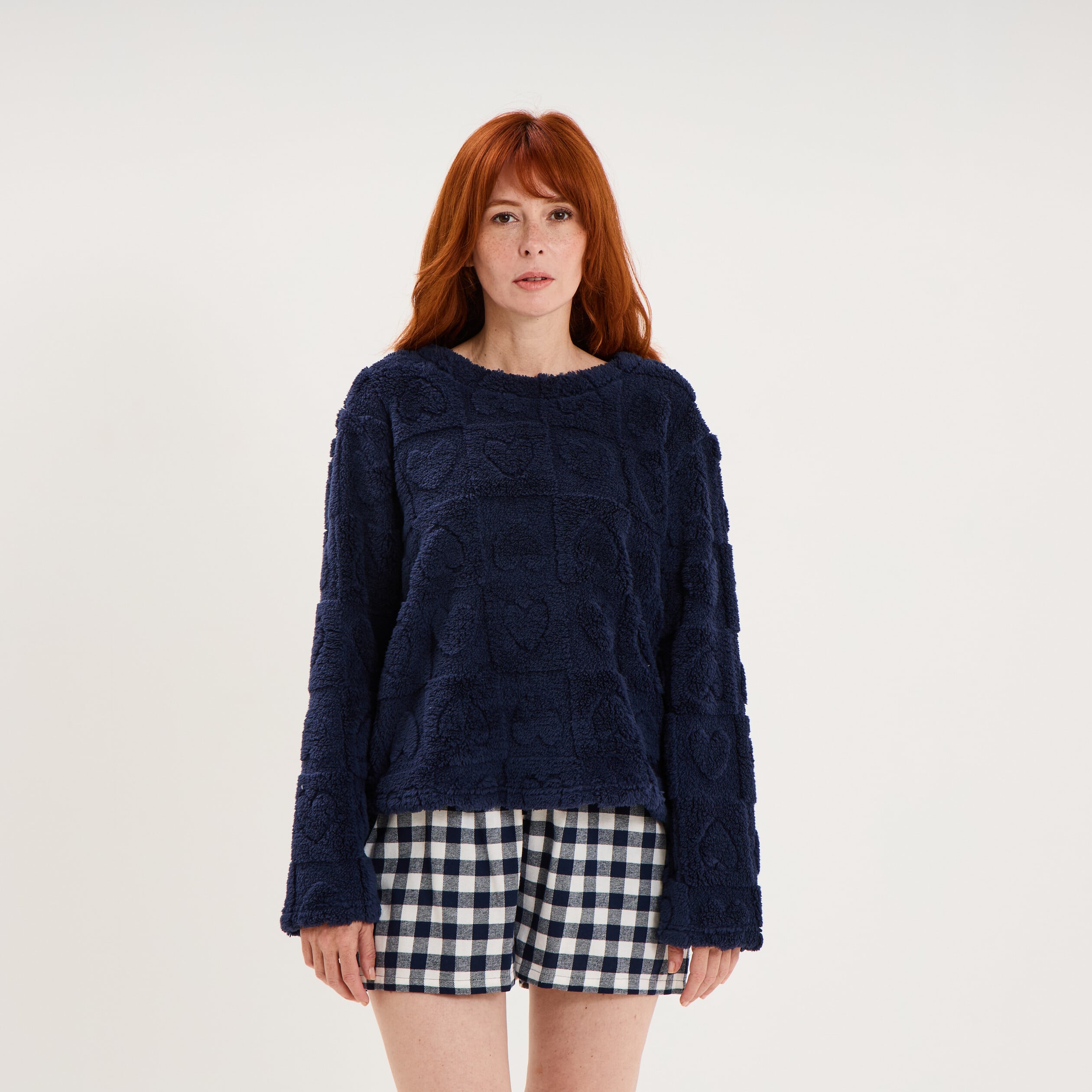 Ensemble pyjama polaire avec short bleu marine femme