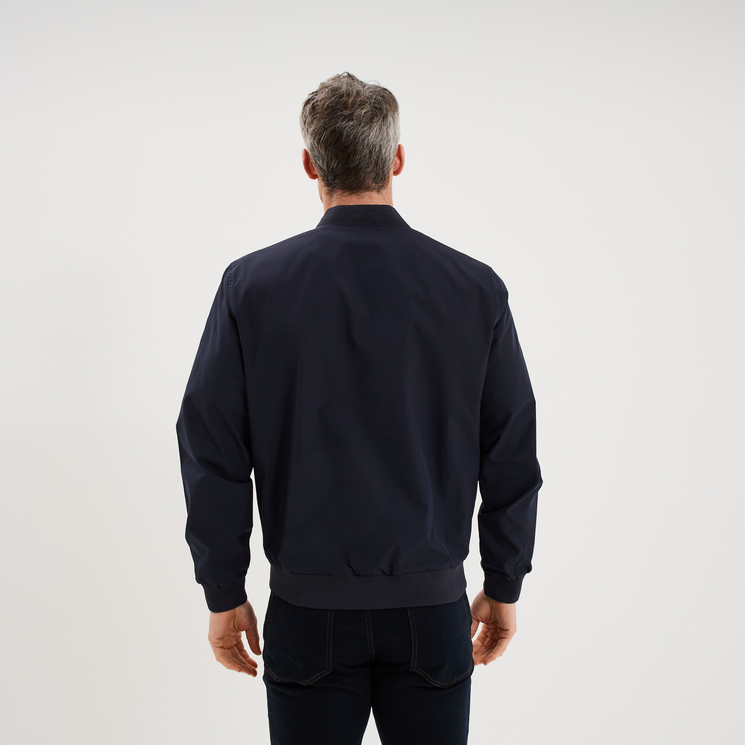 Blouson col teddy d&eacute;perlant bleu fonc&eacute; homme