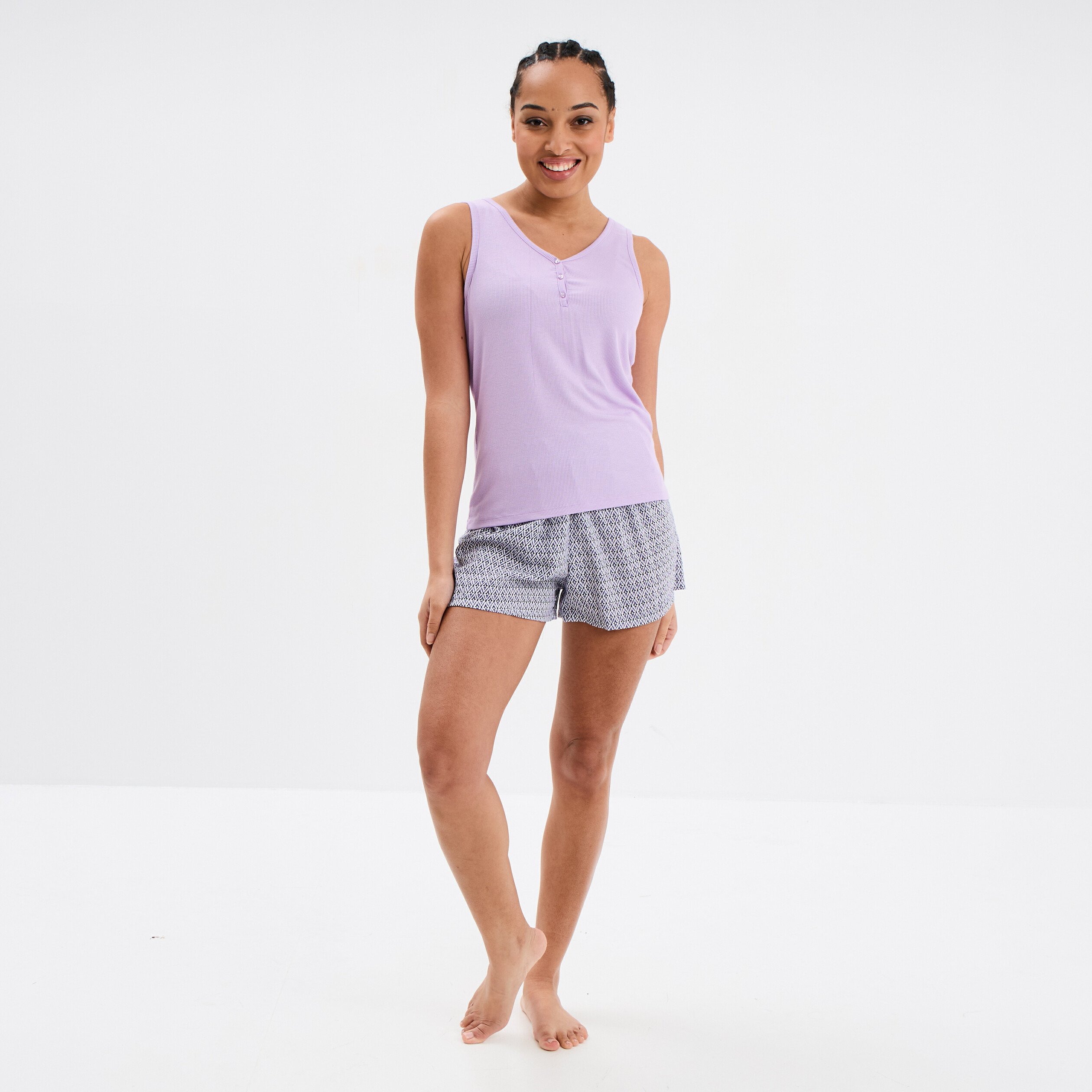 ensemble pyjama short et debardeur bleu femme Ensemble pyjama short et débardeur bleu femme