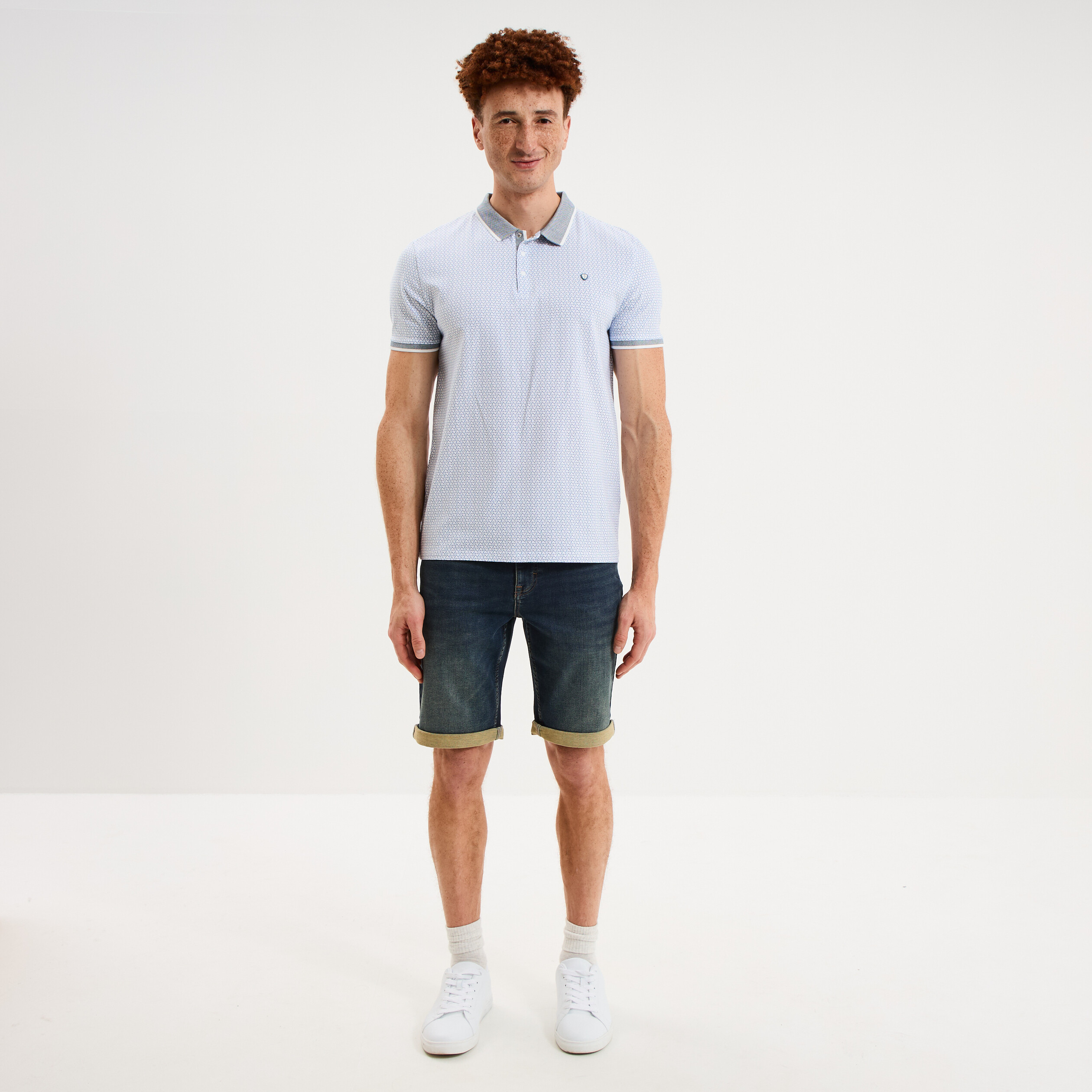 Polo slim manches courtes stretch blanc homme