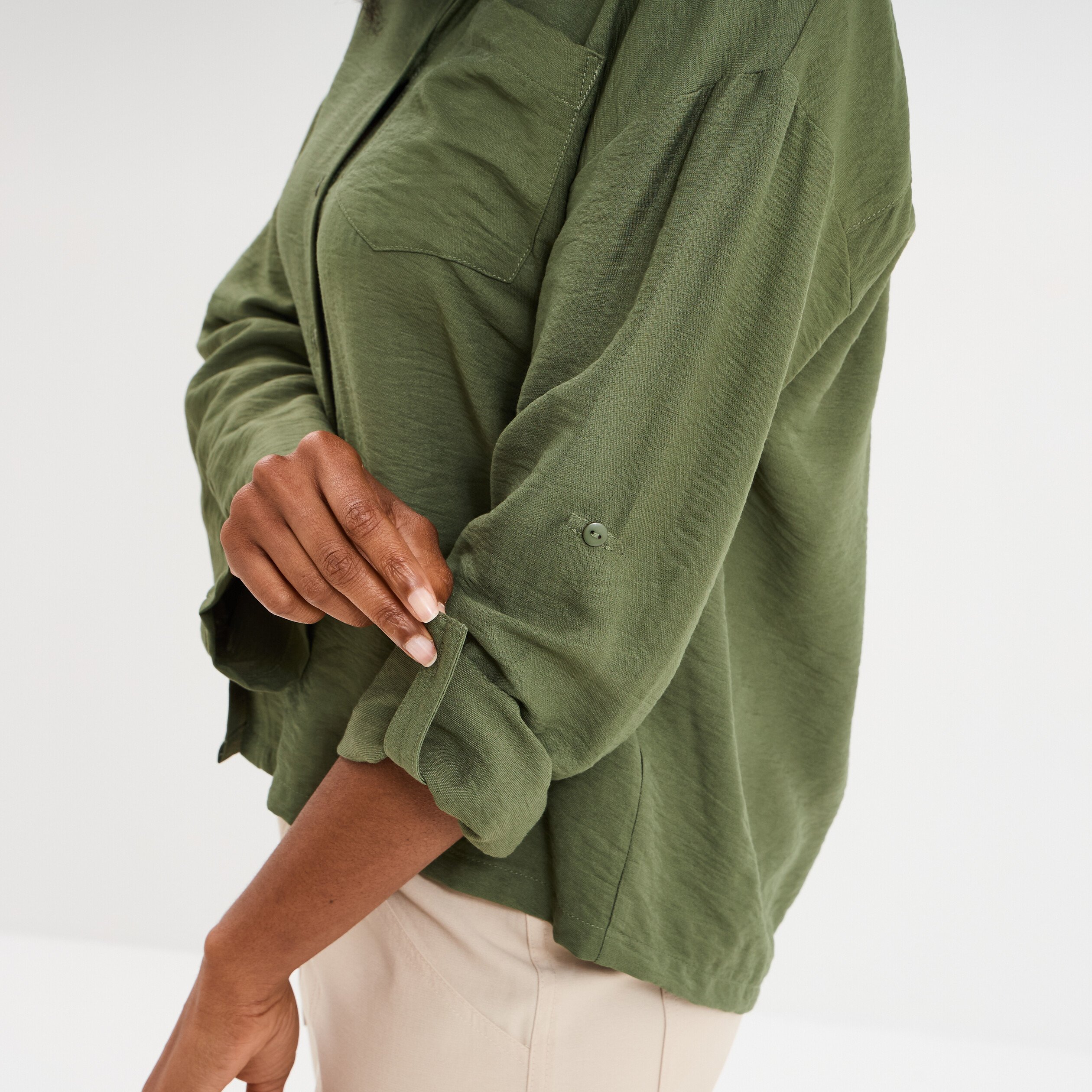 chemise manches retroussables vert kaki femme Chemise manches retroussables vert kaki femme