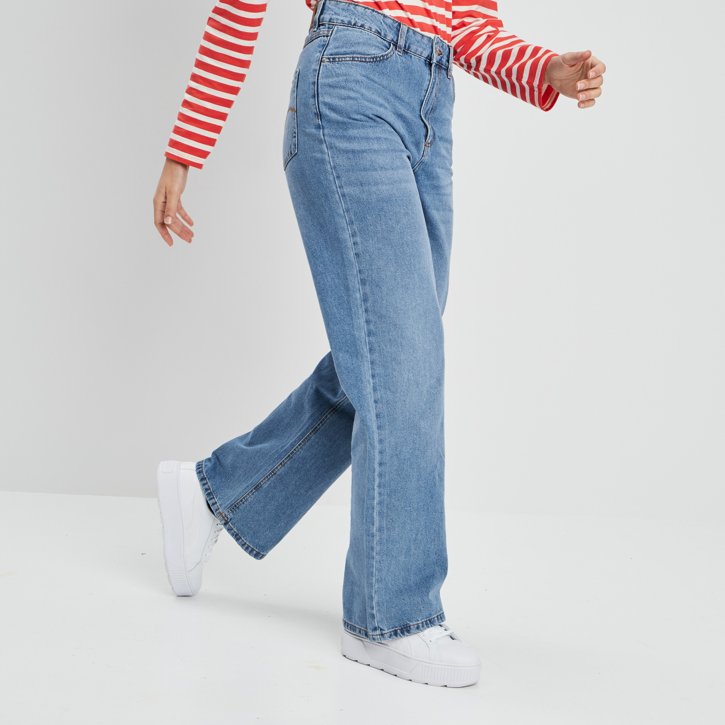 jeans palazzo taille haute denim double stone femme Jeans palazzo taille haute denim double stone femme