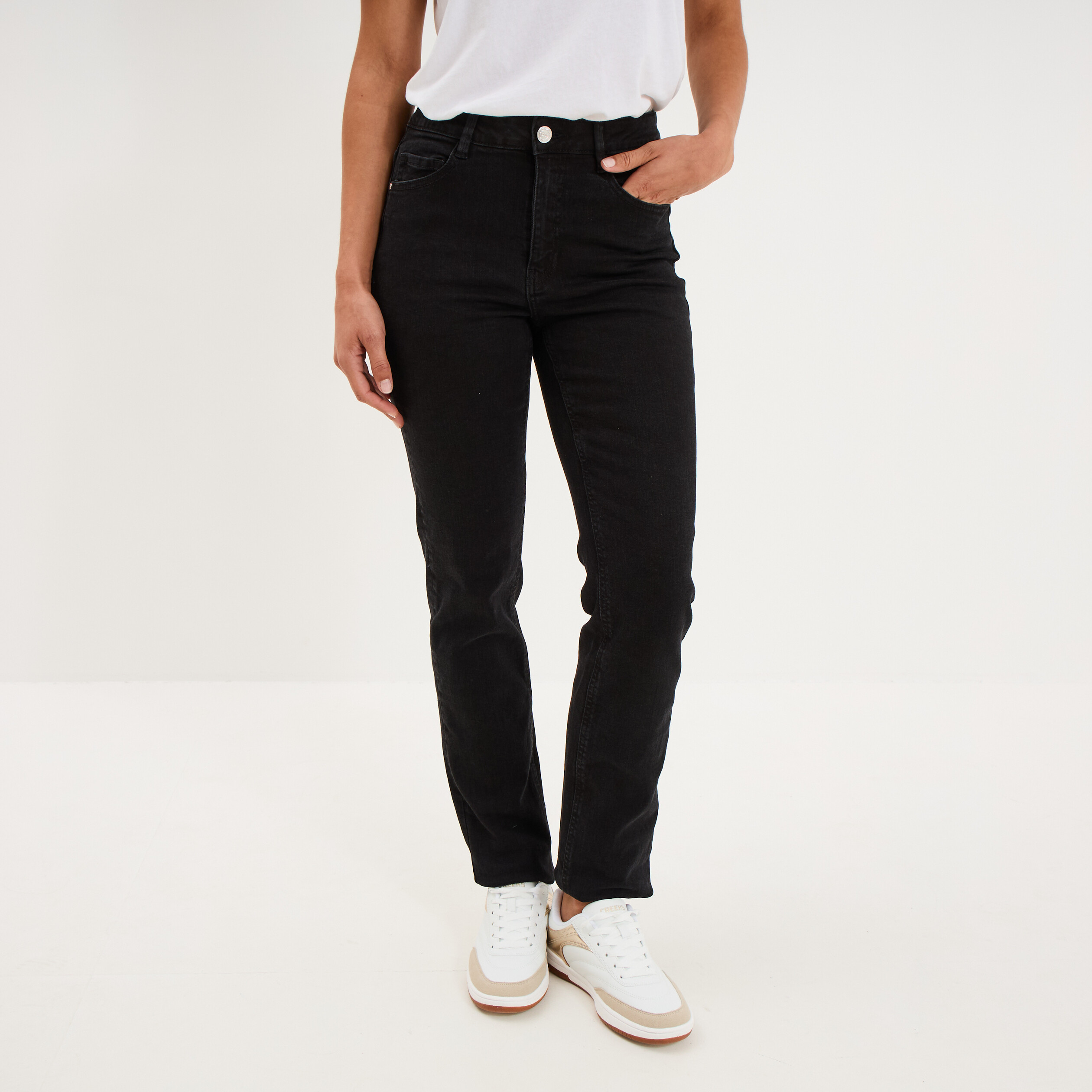 Jeans regular 5 poches coton denim noir femme