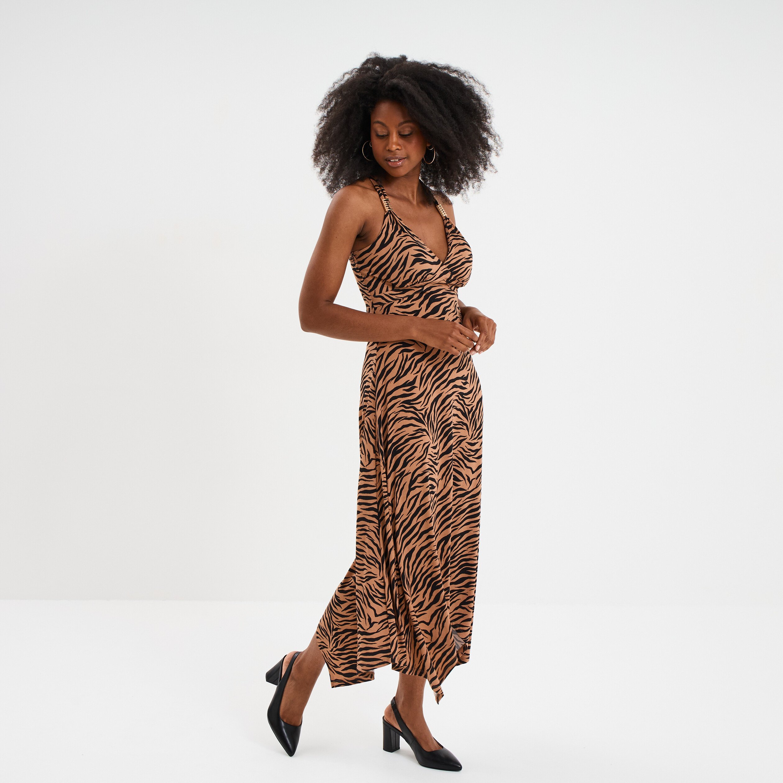 robe longue evasee asymetrique camel femme Robe longue évasée asymétrique camel femme