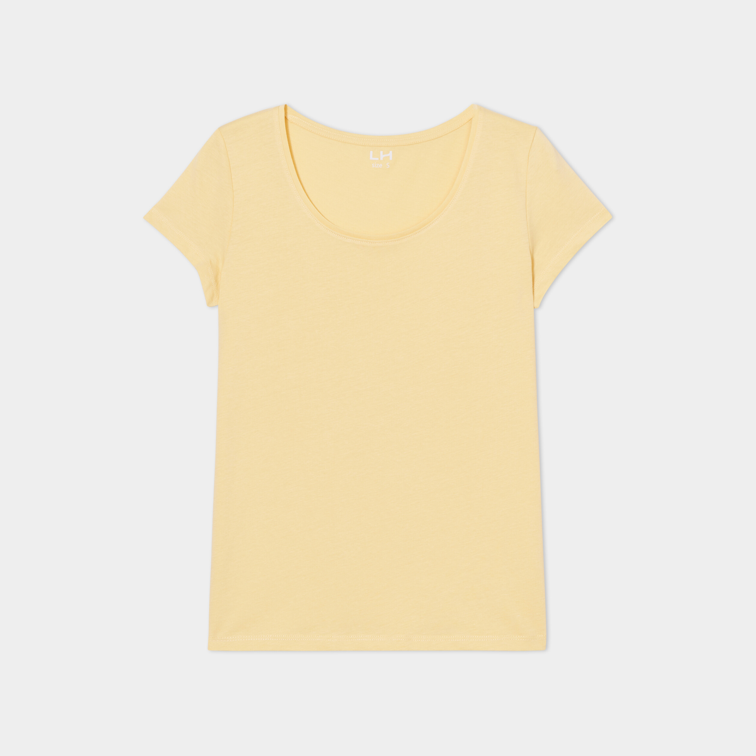 t shirt coton col rond manches courtes jaune clair femme T-shirt coton col rond manches courtes jaune clair femme