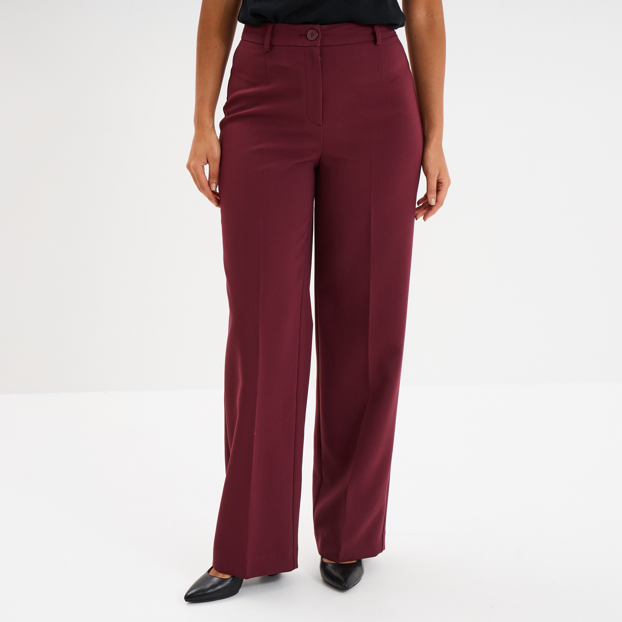 pantalon droit avec pinces violet fonce femme Pantalon droit avec pinces violet foncé femme