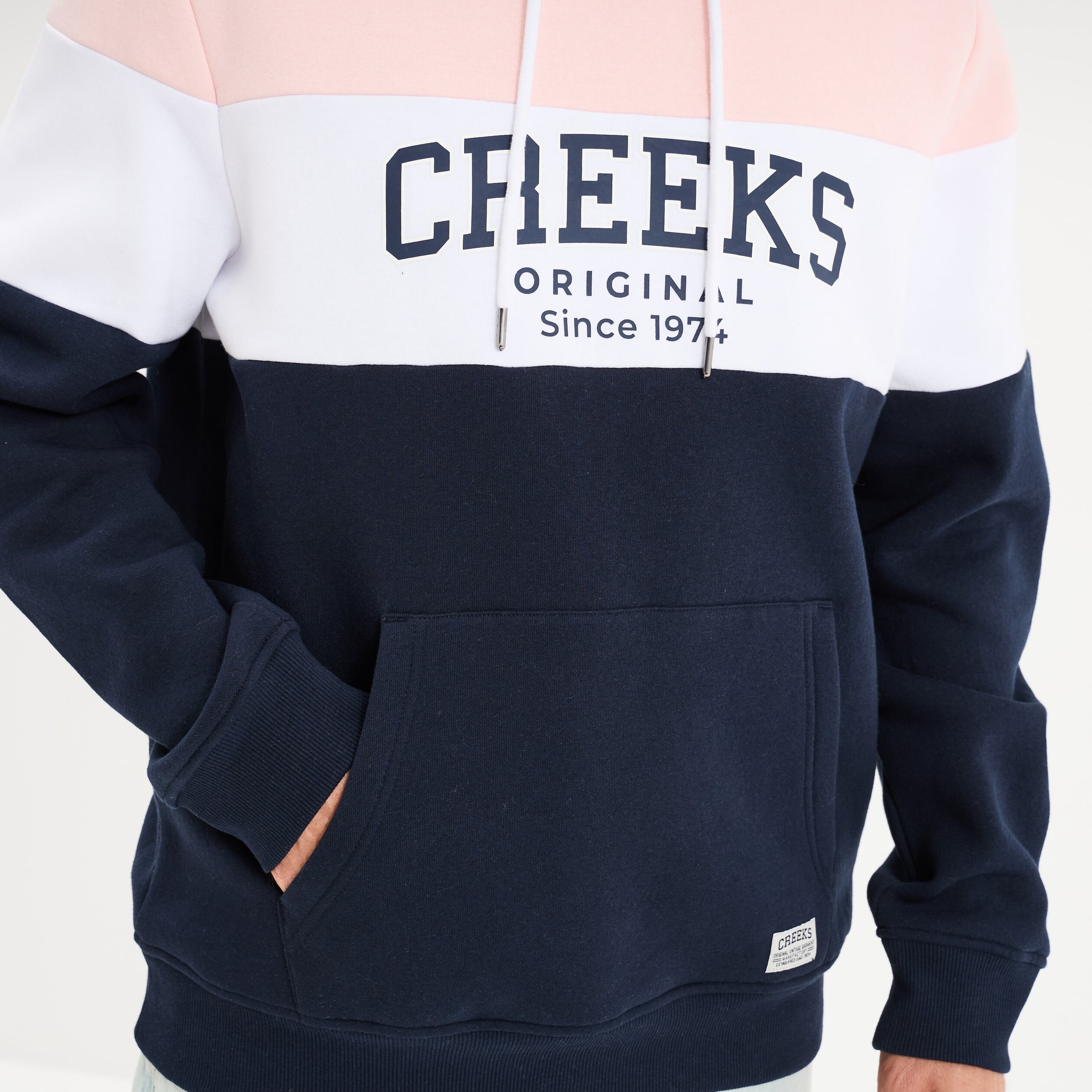 Sweat hoodie en molleton 1 poche rose pastel homme