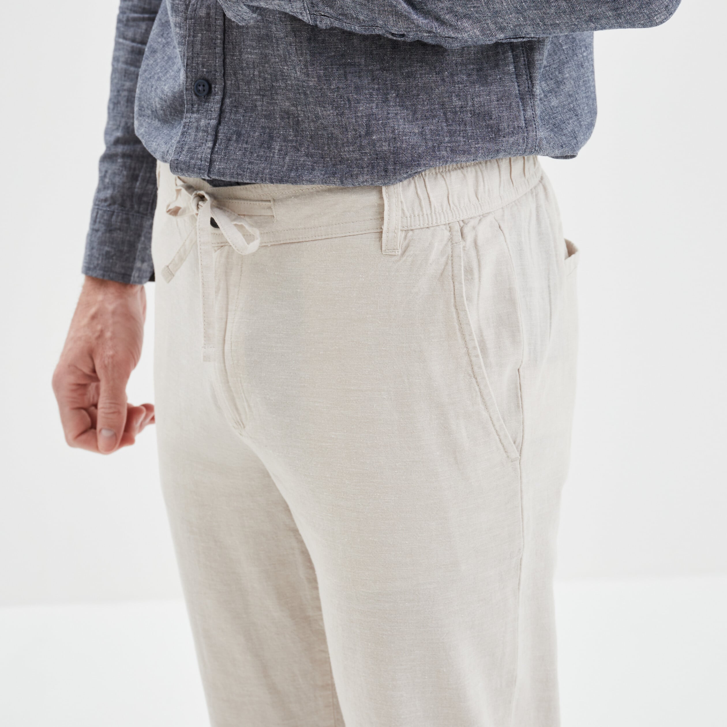Pantalon chino droit lin m&eacute;lang&eacute; gris clair homme