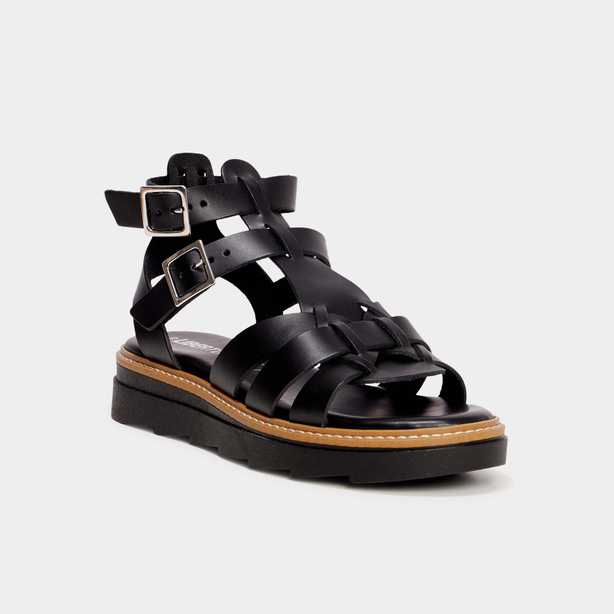 Sandales en cuir avec brides noir femme La Halle